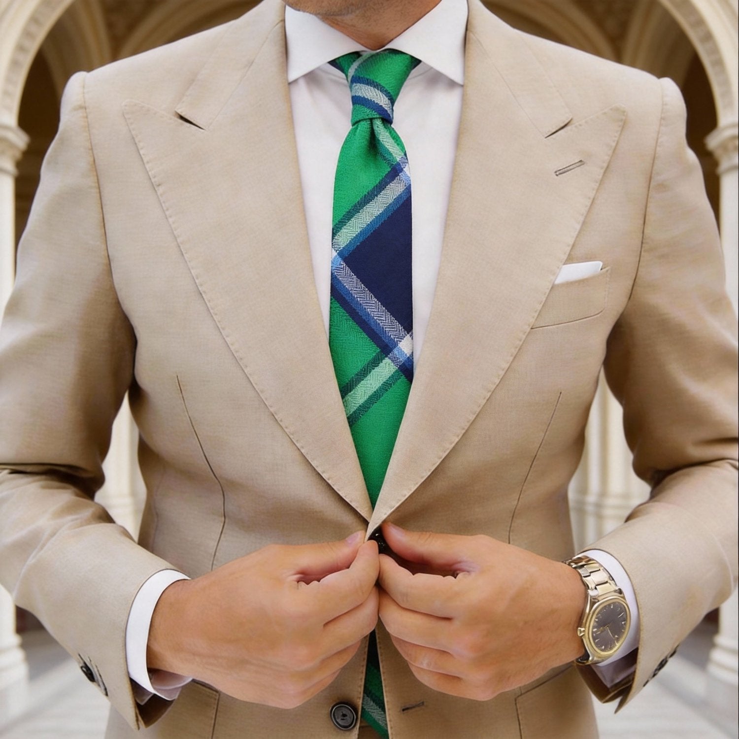 Green with Blue Plaid Necktie