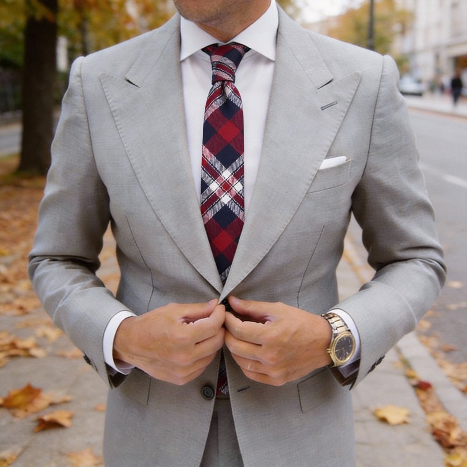 Blue with Red White Plaid Necktie