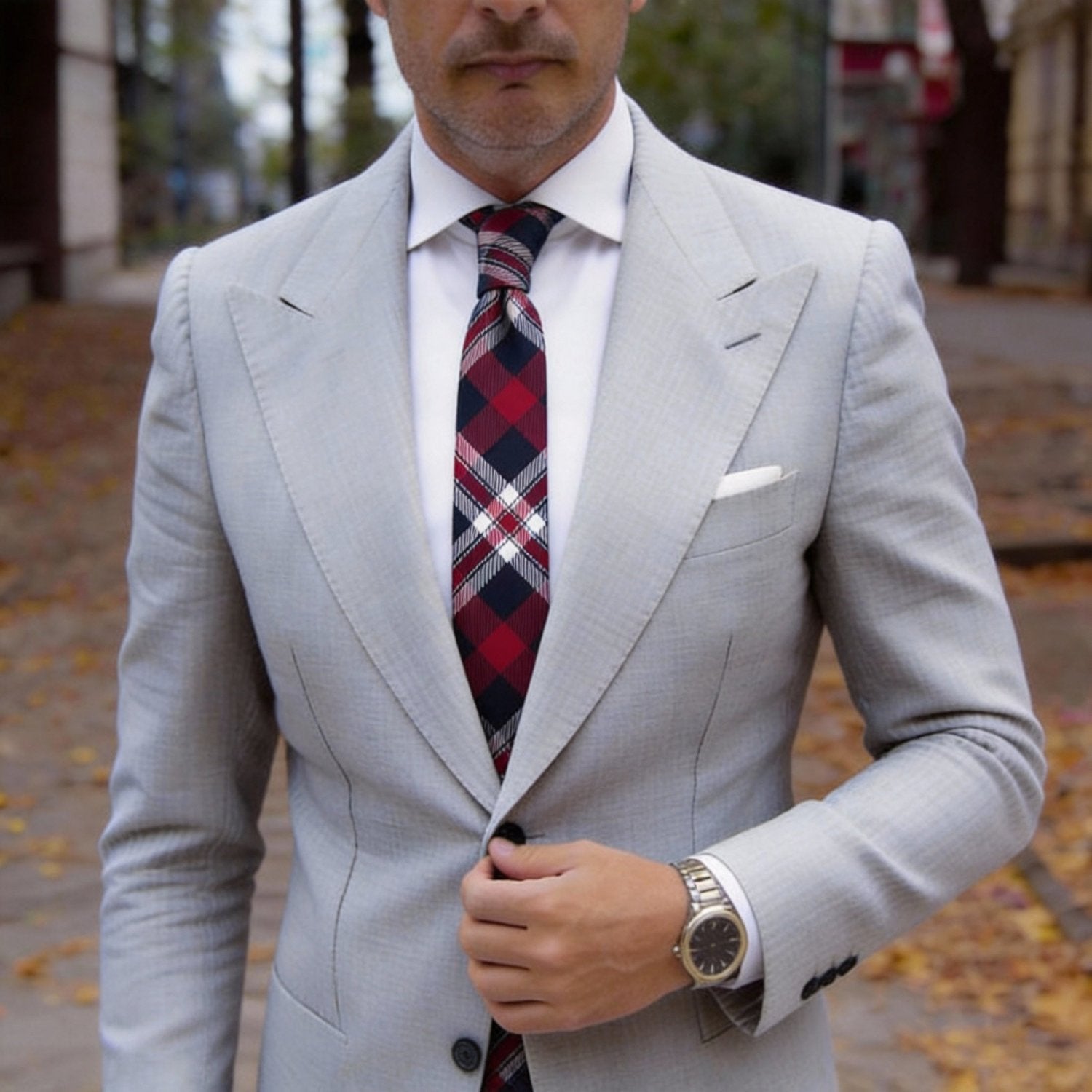 Blue with Red White Plaid Necktie