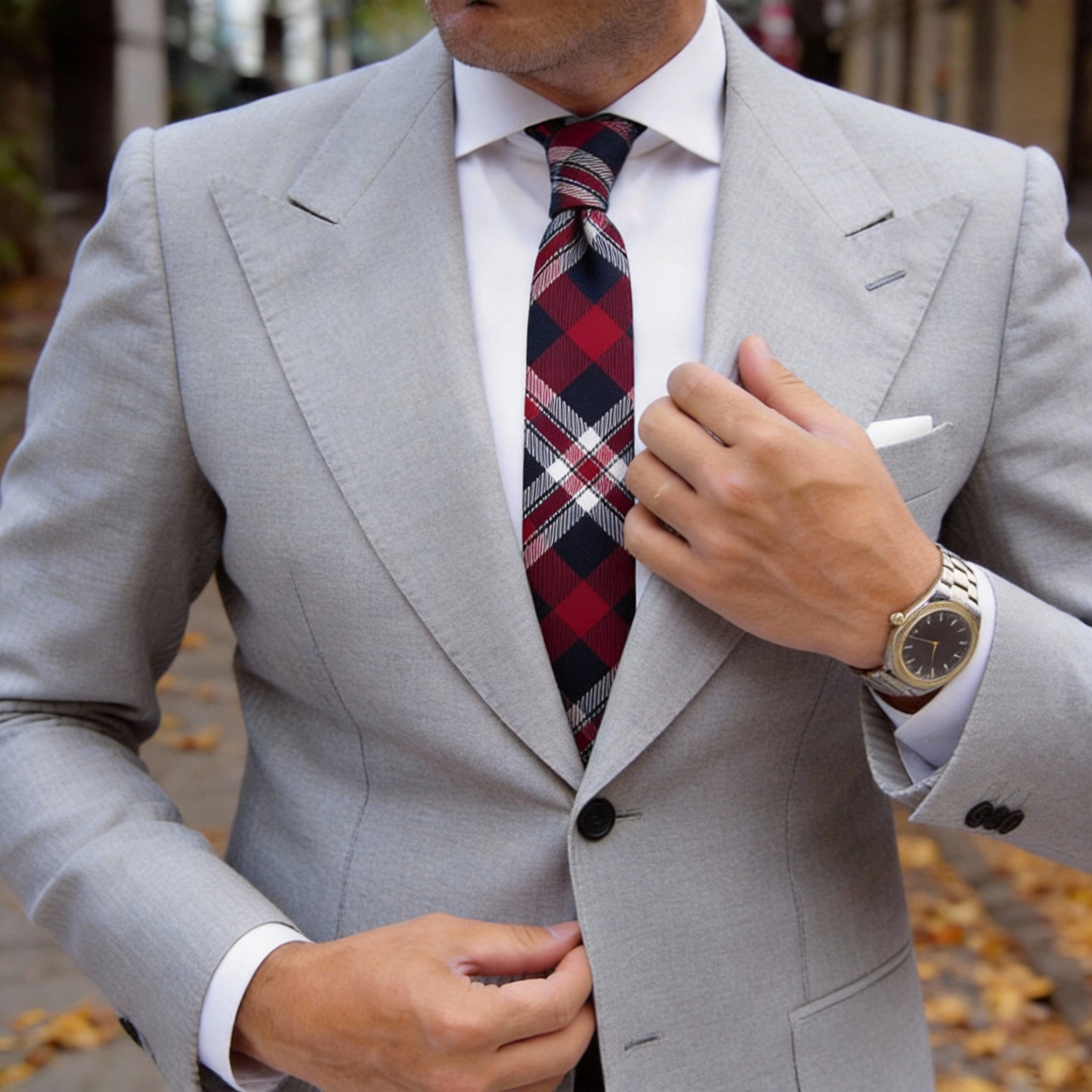 Blue with Red White Plaid Necktie