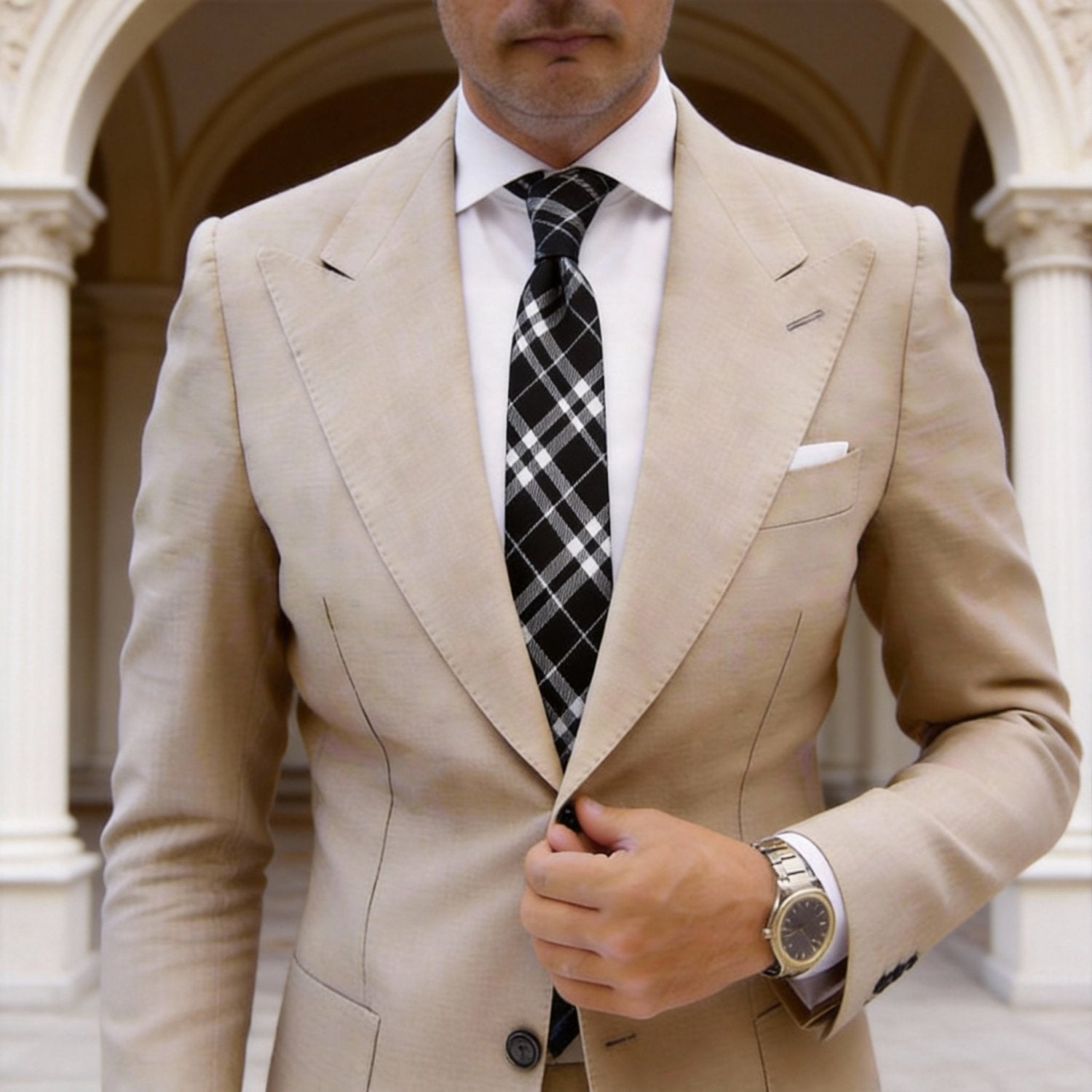 Black With White Plaid Necktie