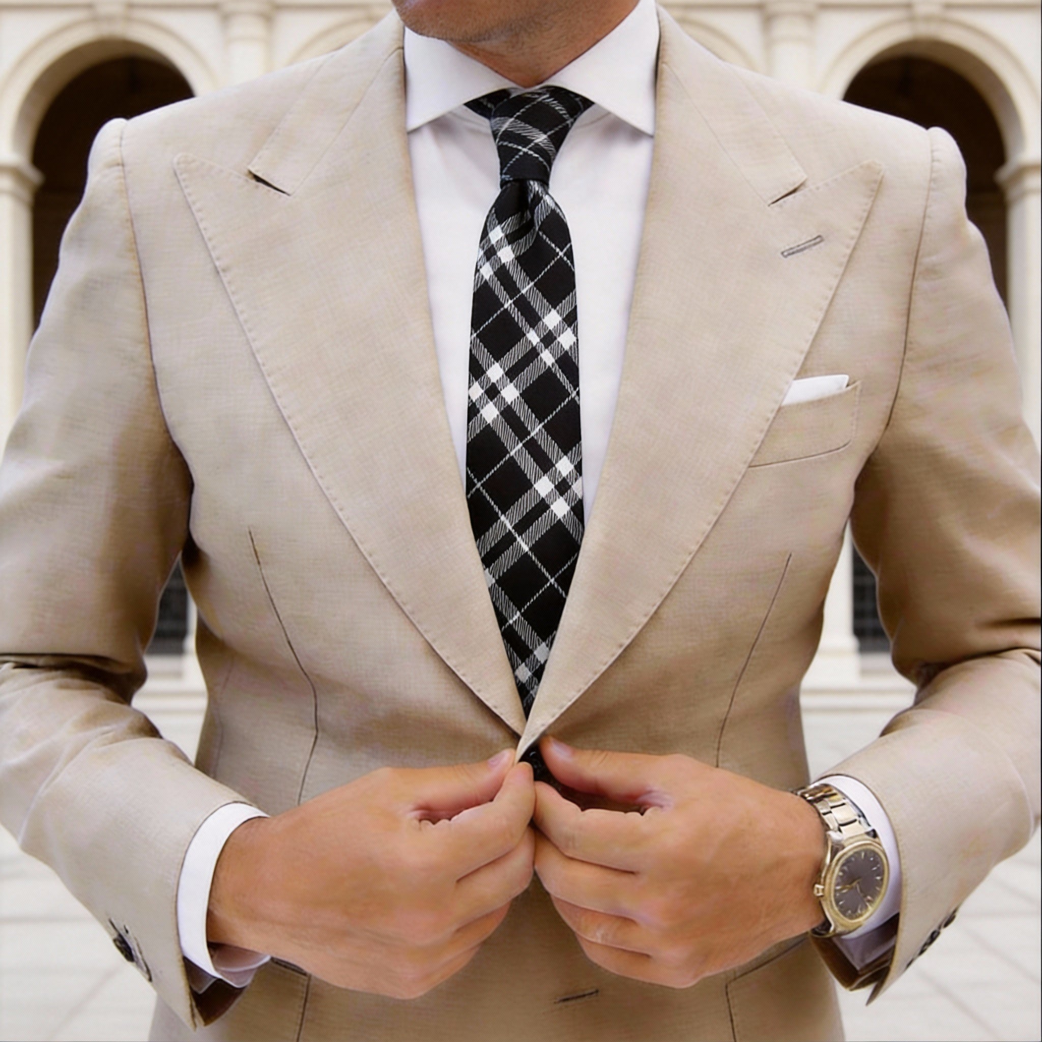 Black With White Plaid Necktie