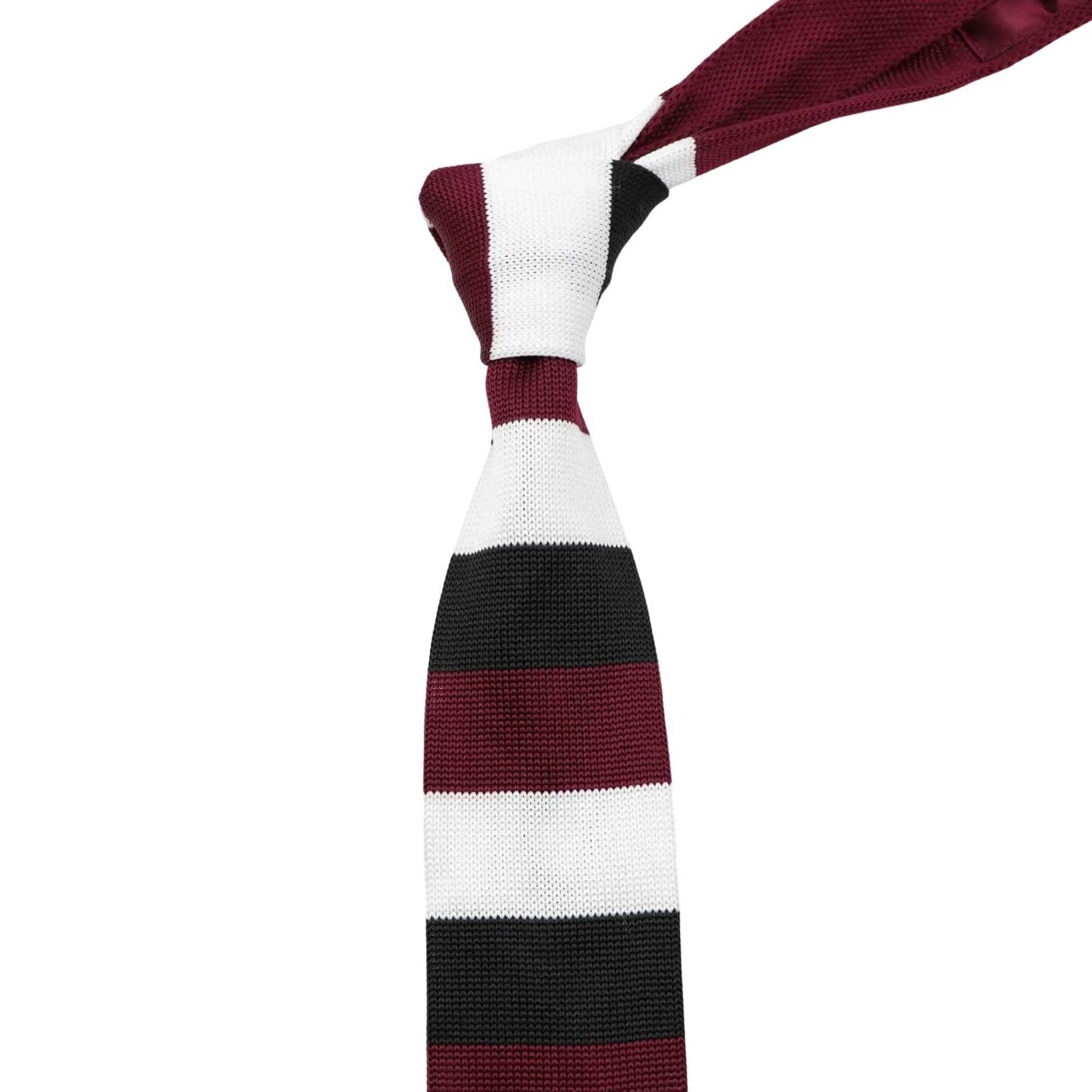 Maroon With White Black Horizontal Stripes Necktie