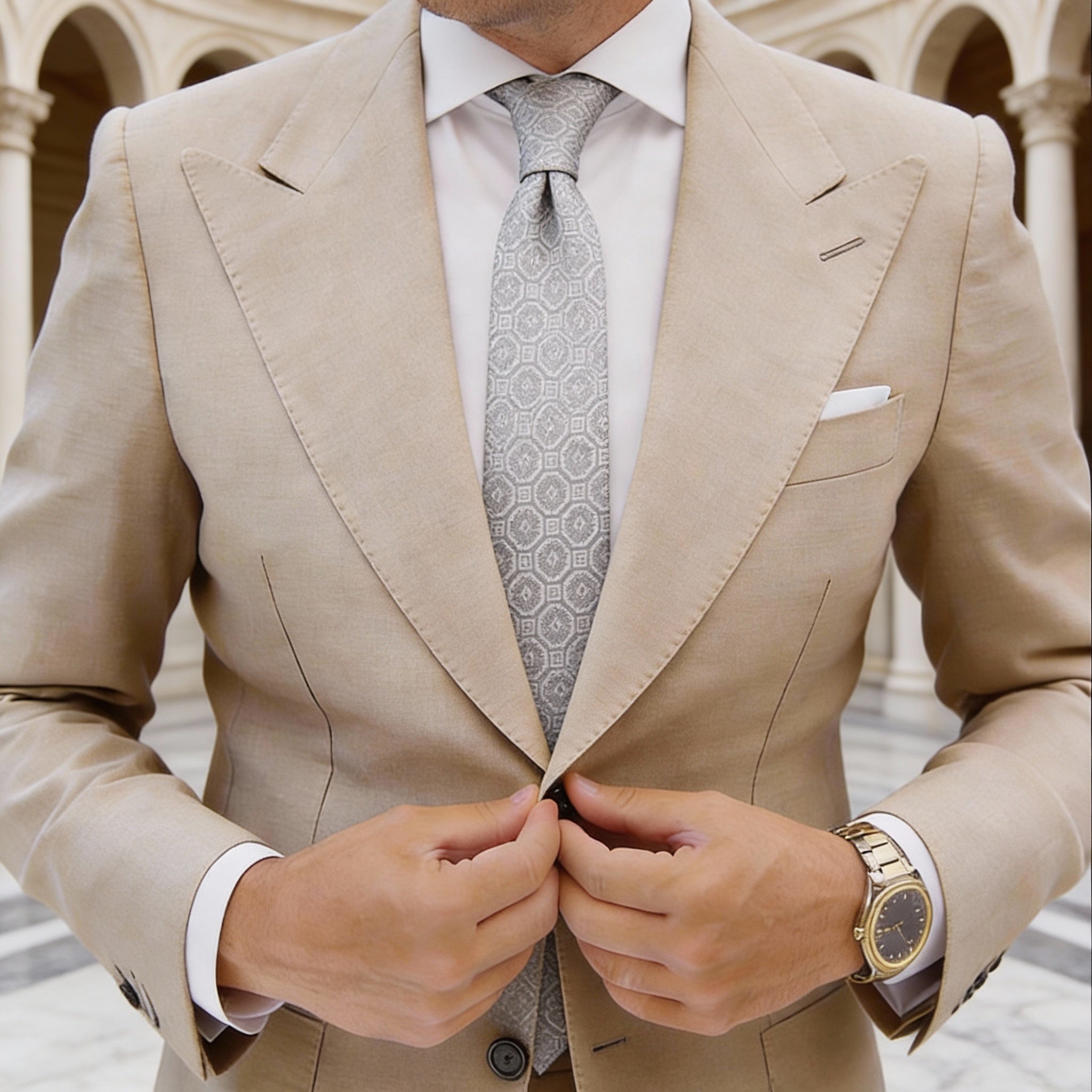 Light Gray With Silver Geometric Pattern Necktie