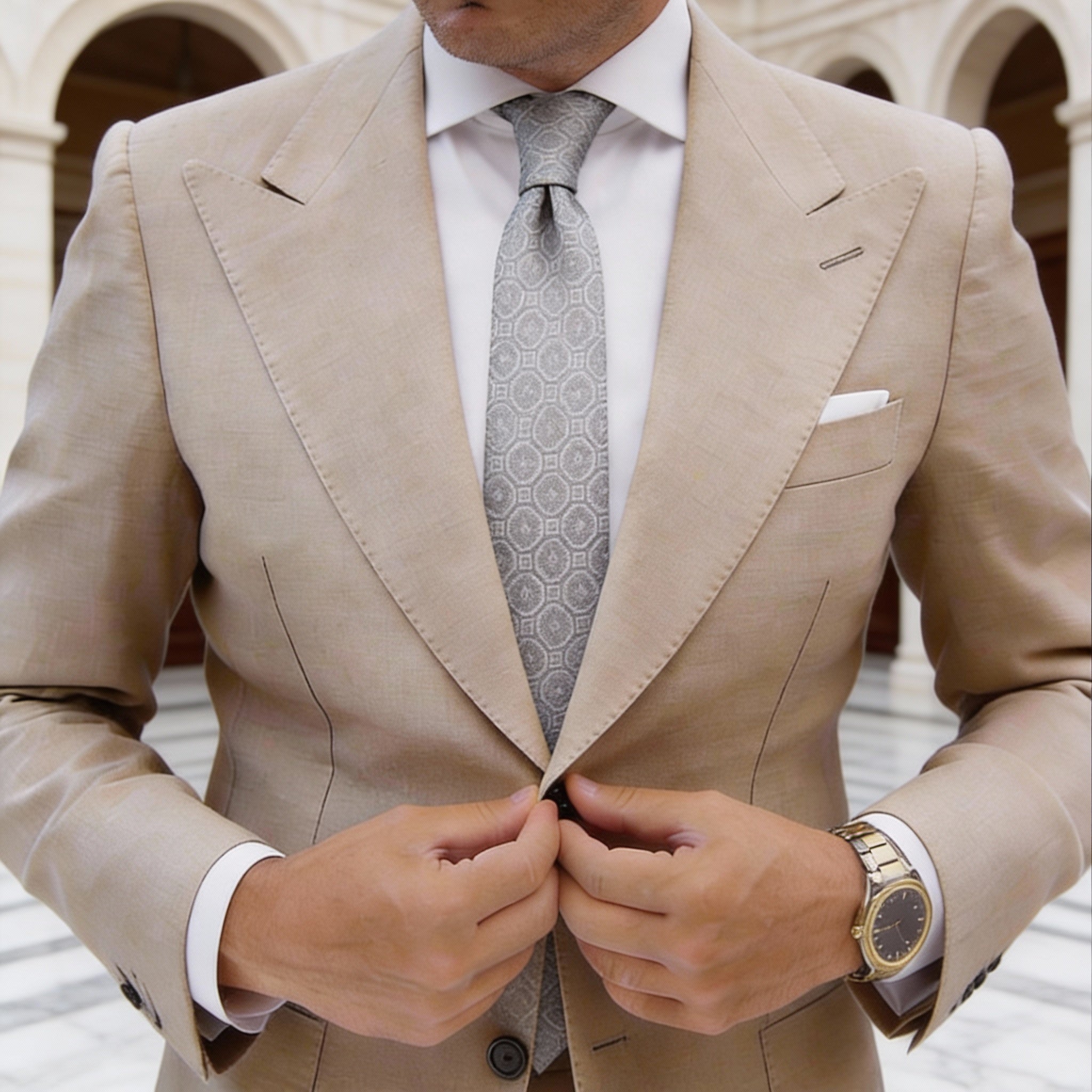 Light Gray With Silver Geometric Pattern Necktie