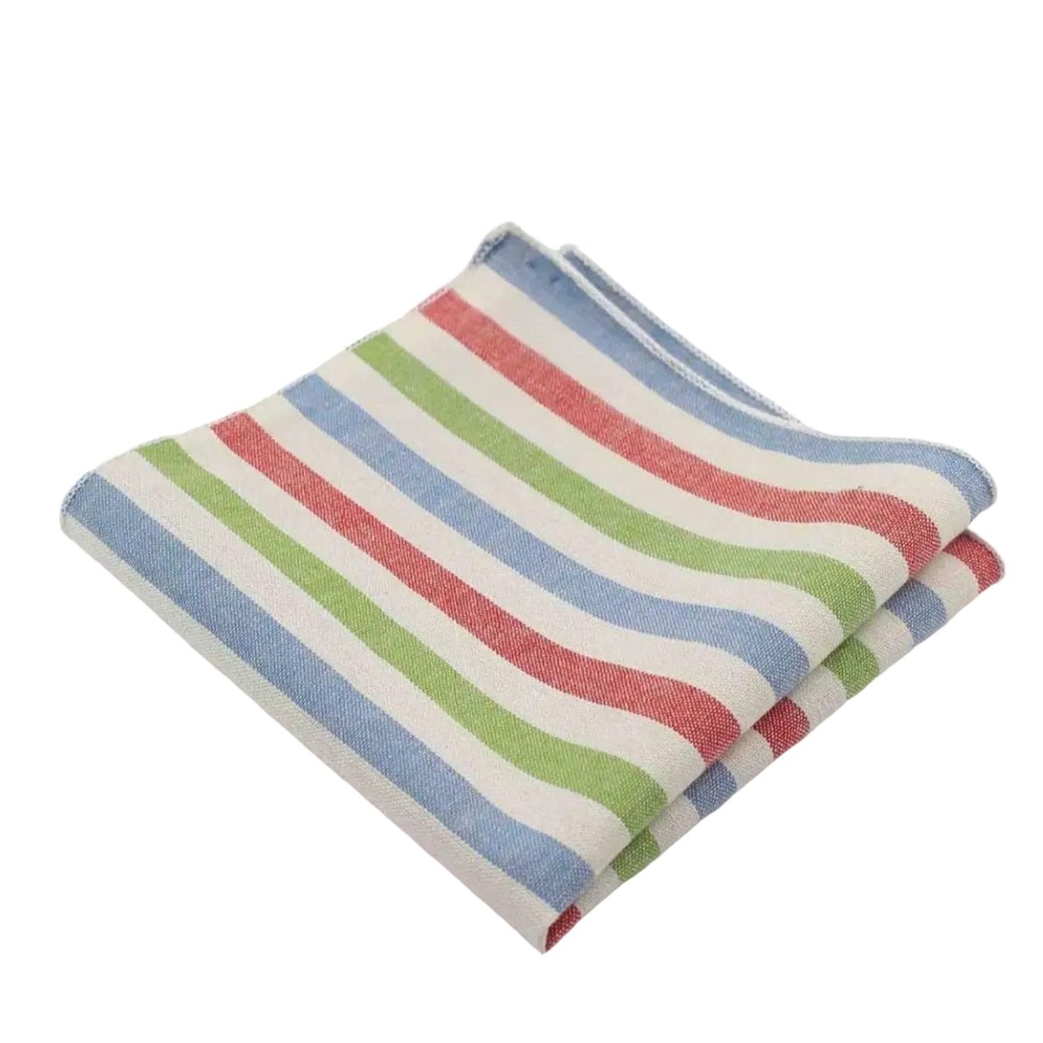 White With Multicolor Striped Pocket Square