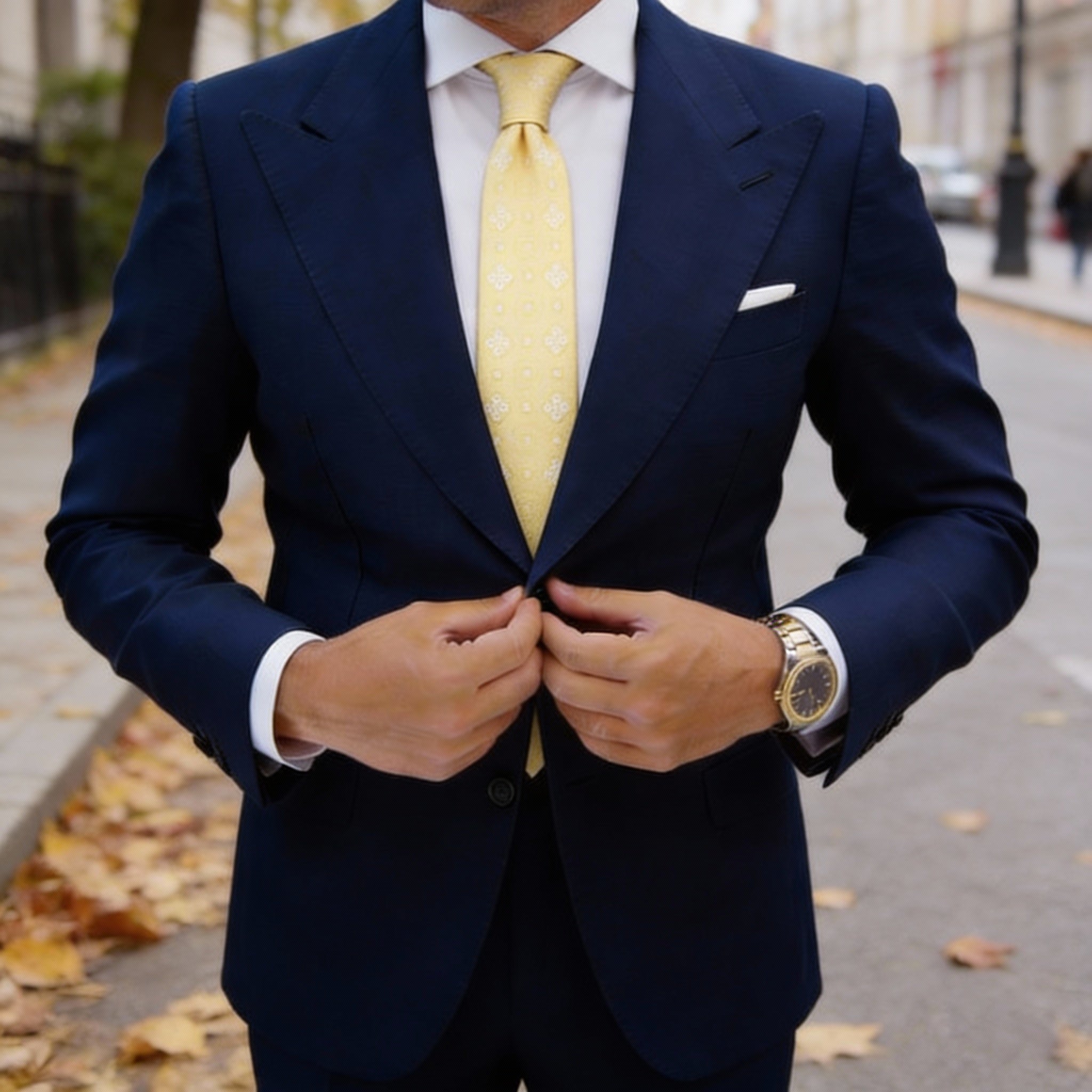 Yellow With White Floral&Geometric Necktie