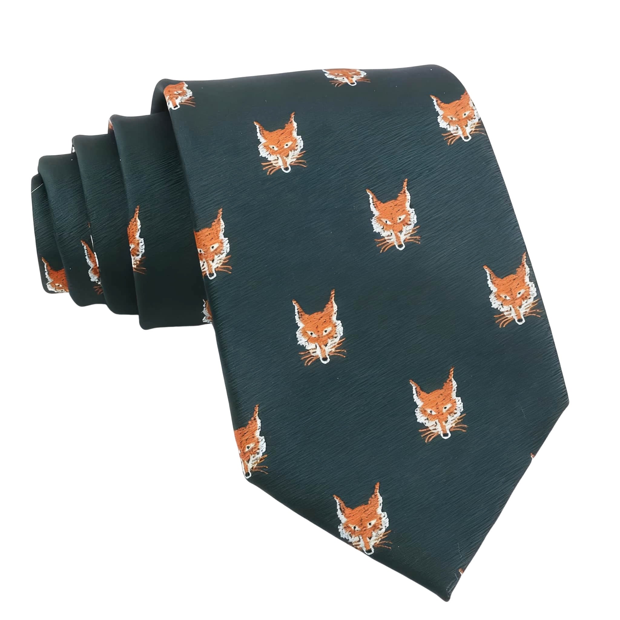 Dark Green Orange Fox Necktie