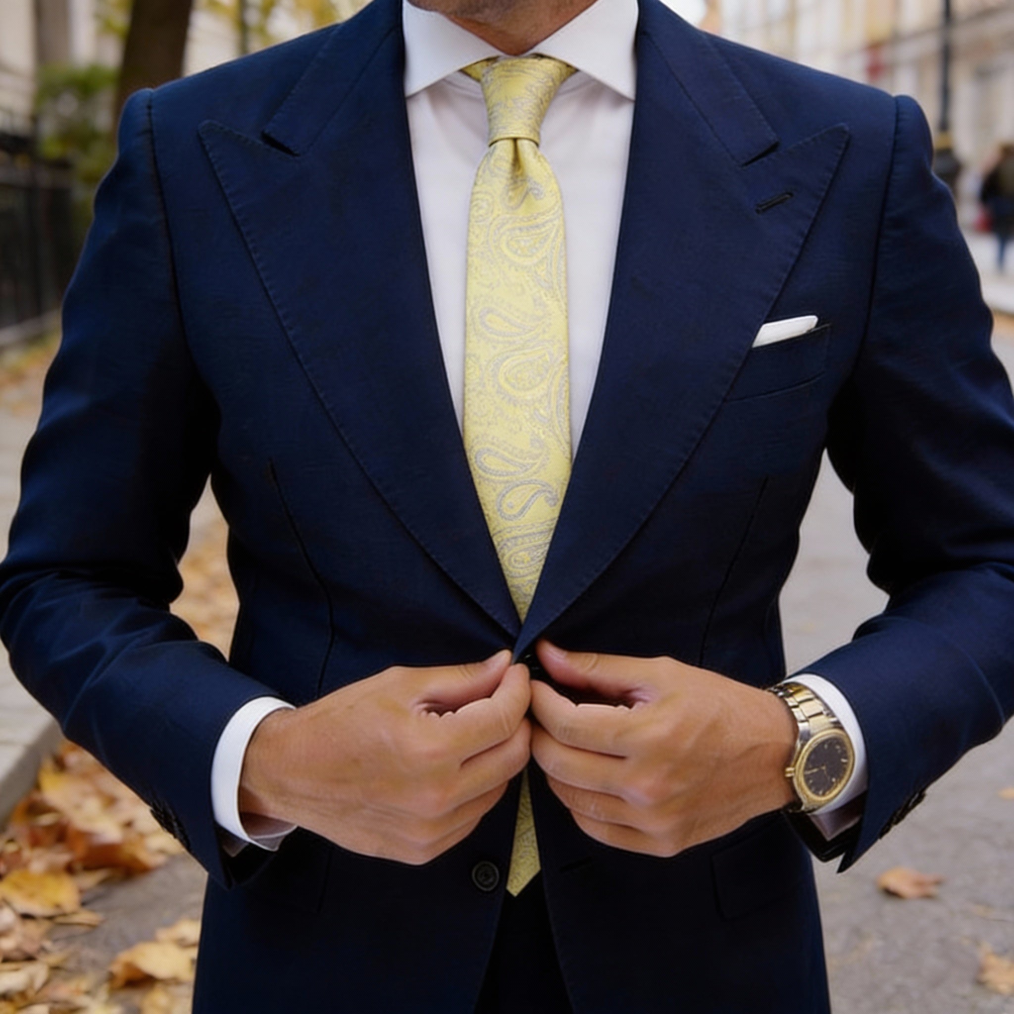 Yellow With Silver Paisley Necktie