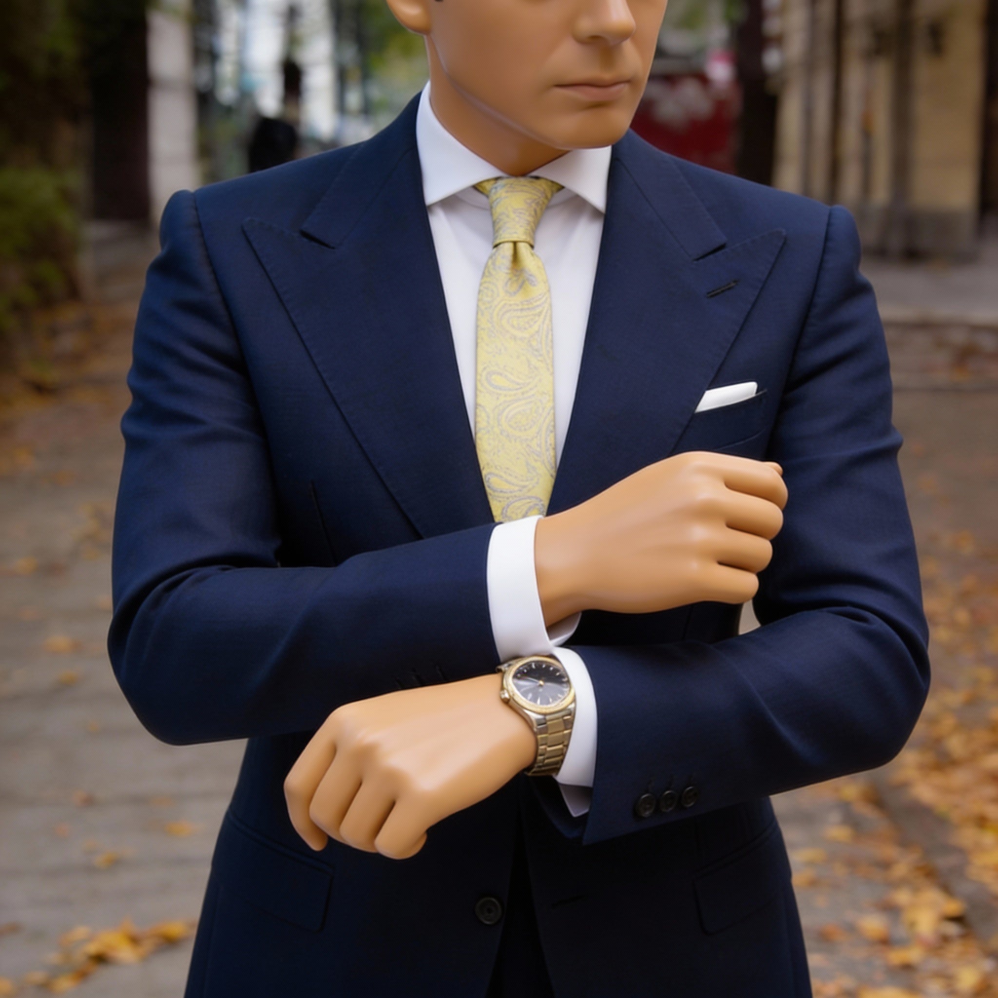 Yellow With Silver Paisley Necktie