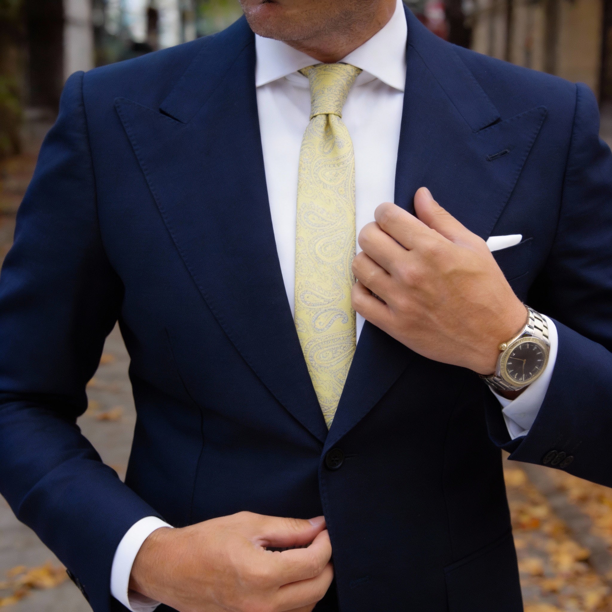 Yellow With Silver Paisley Necktie