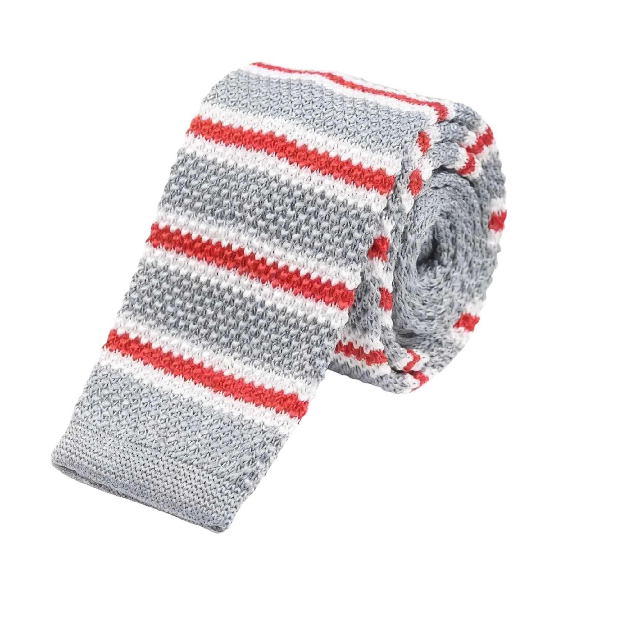Gray Red Striped Knitted Tie