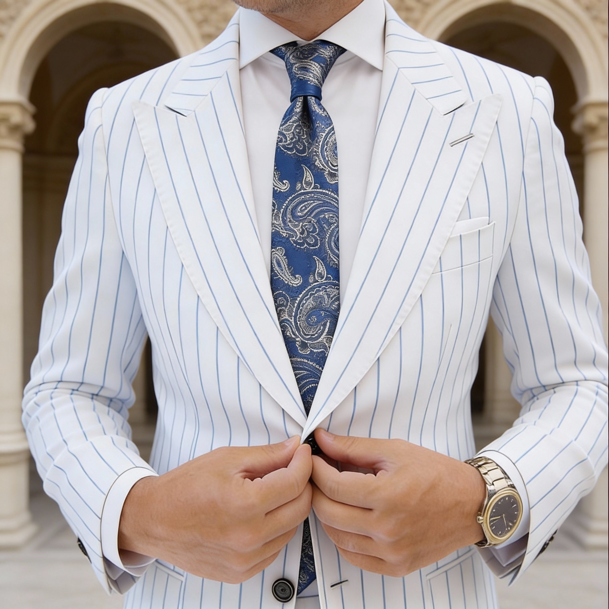 Blue With White Paisley Necktie