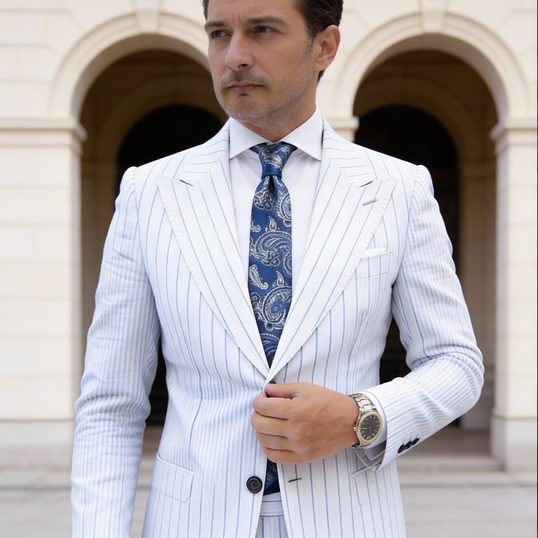 Blue With White Paisley Necktie