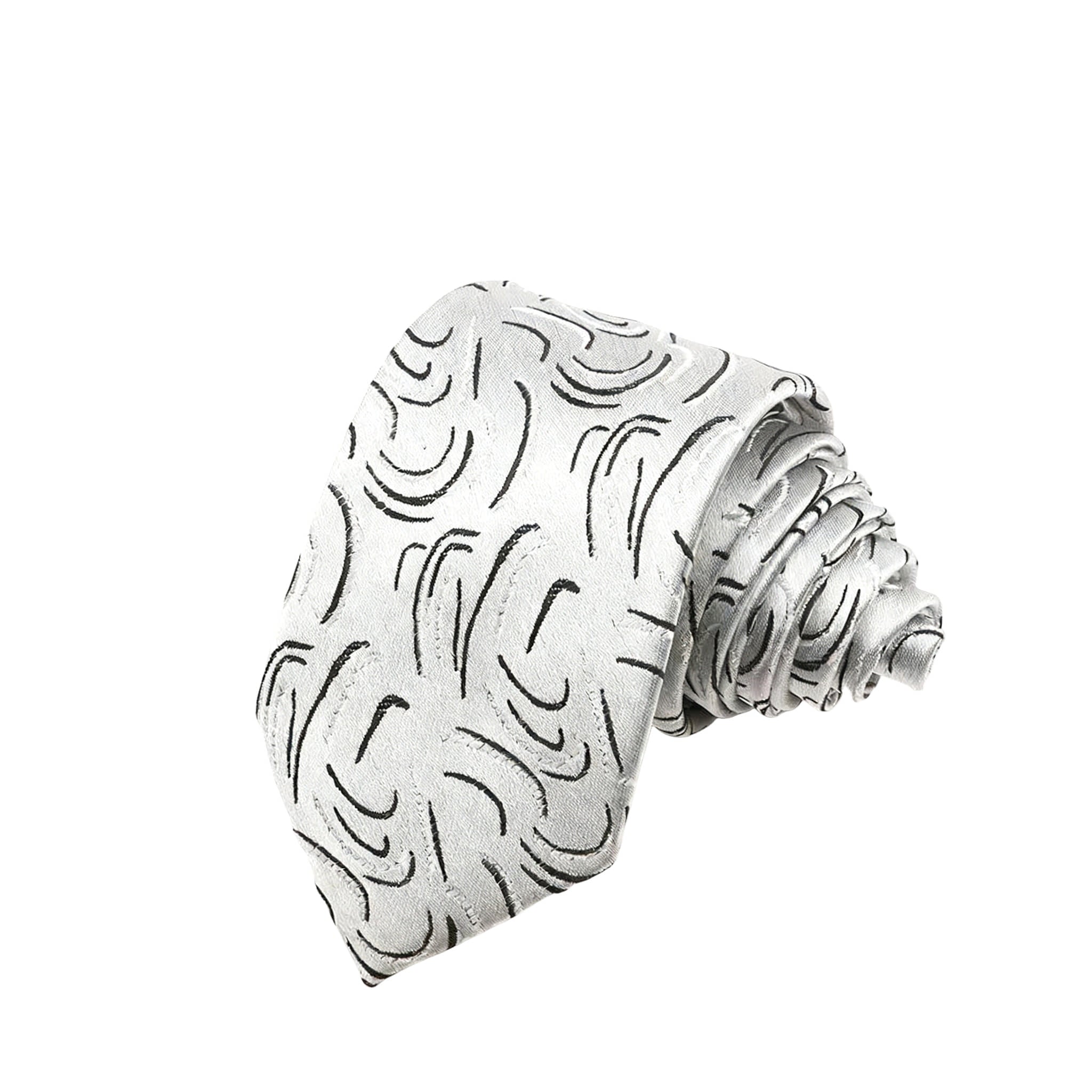 Silver Black Curved Lines Necktie
