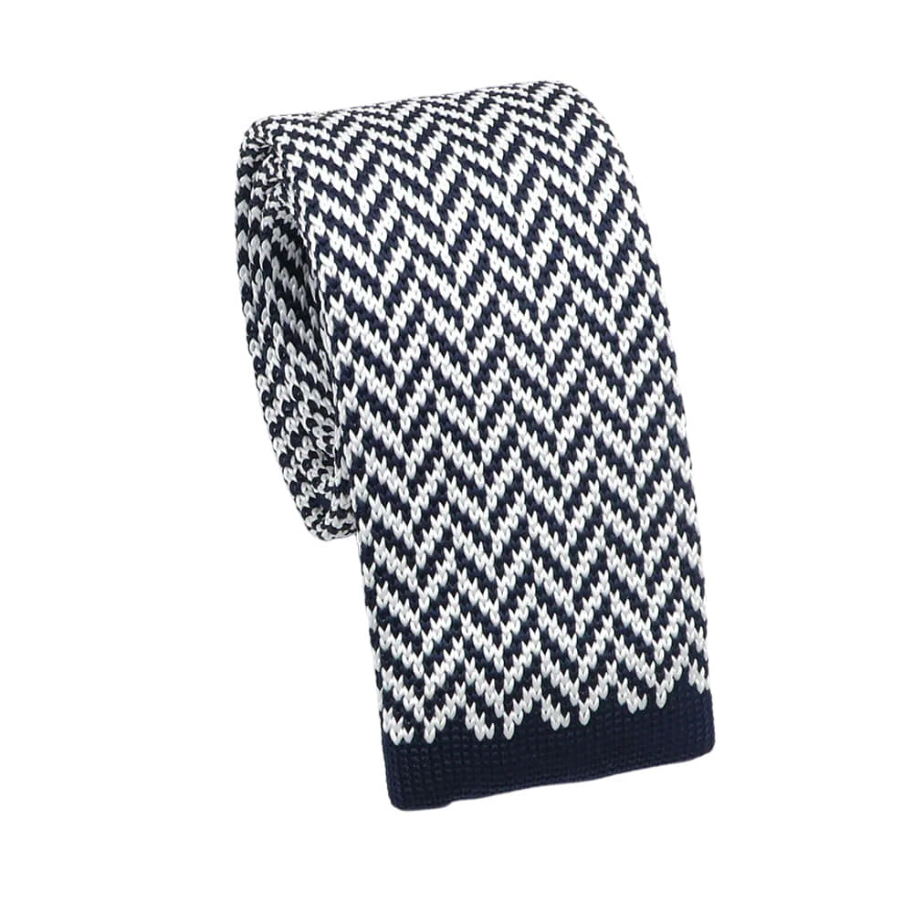 Navy Blue White Chevron Necktie