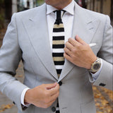 Black With Gold White Horizontal Stripes Knitted Necktie