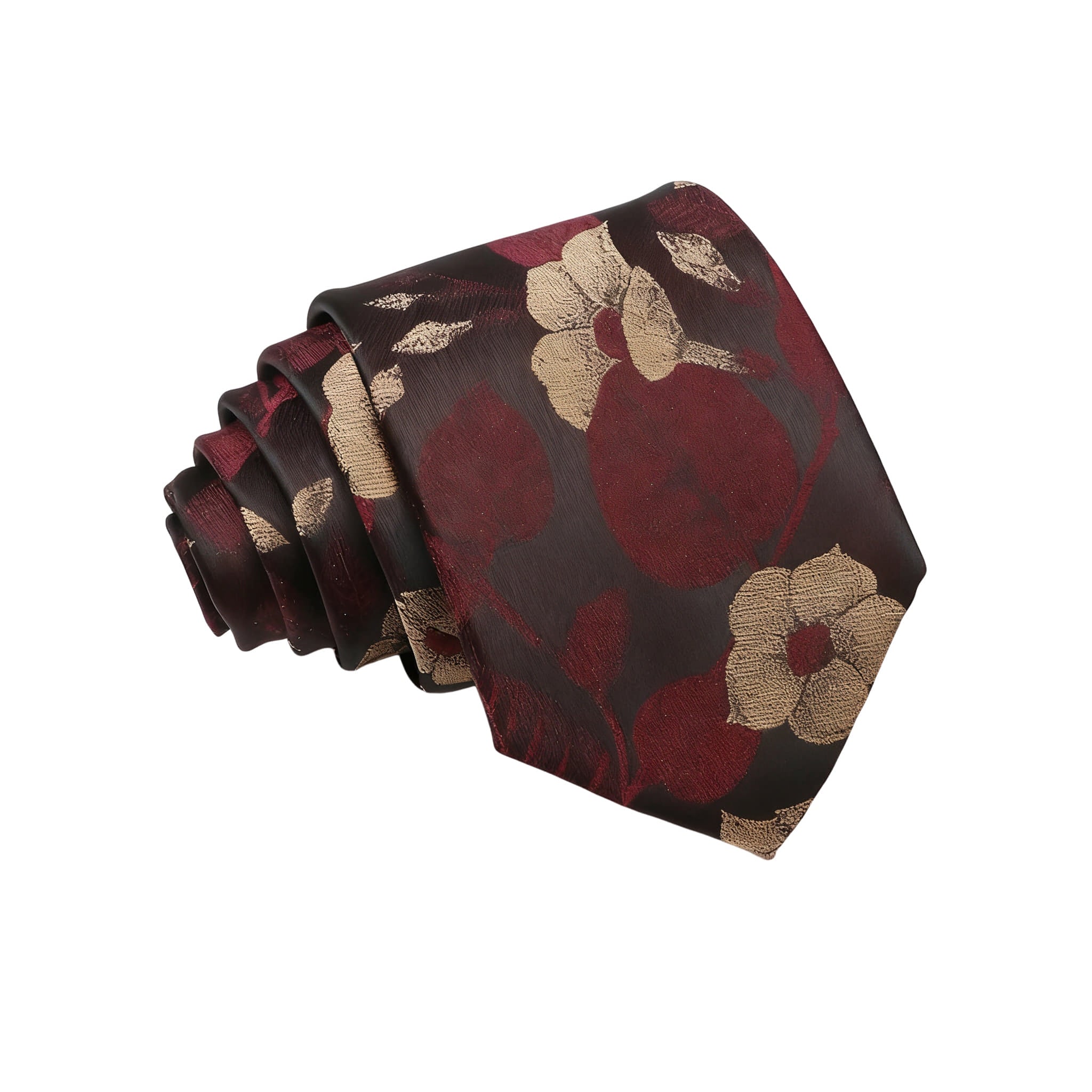 Dark Brown Red Floral Necktie