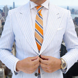 Orange With Blue And White Stripes Necktie