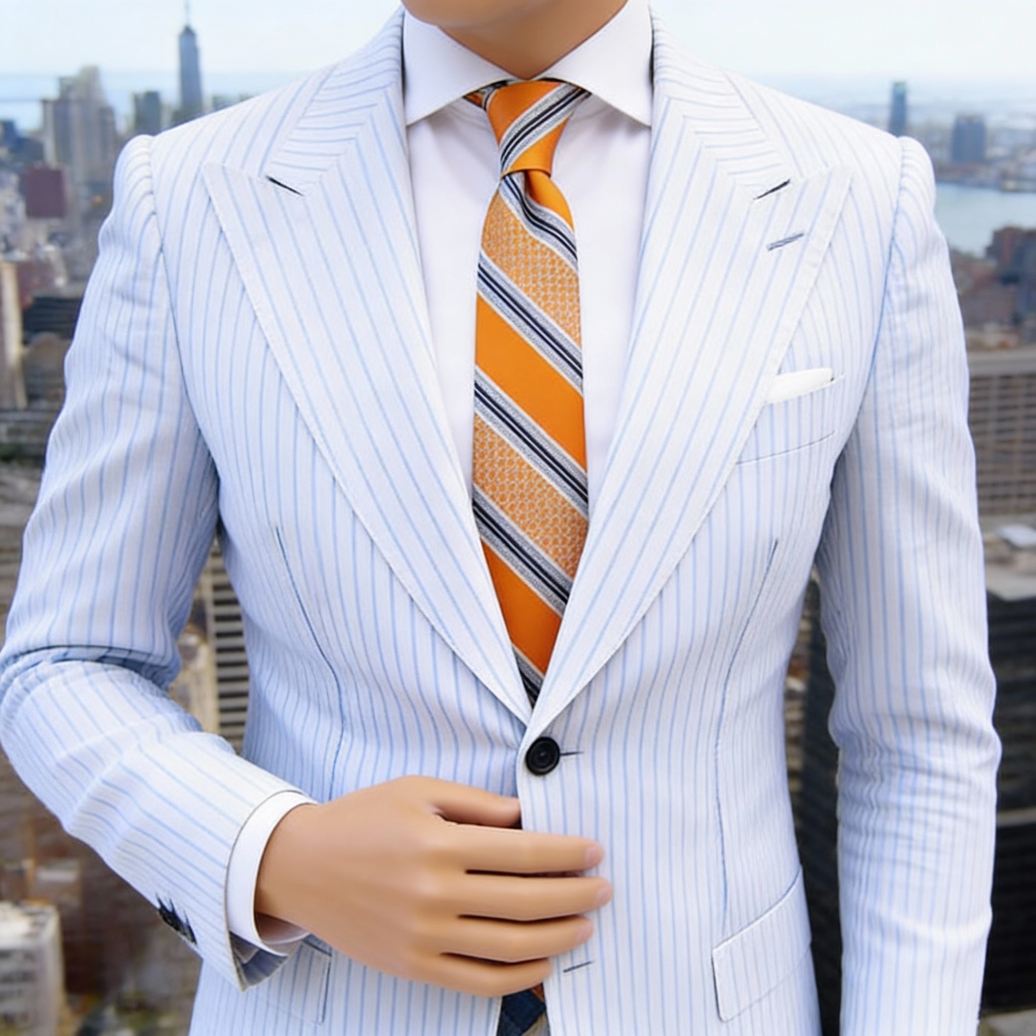 Orange With Blue And White Stripes Necktie