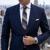 Dark Blue with Orange & Beige Chevron Necktie