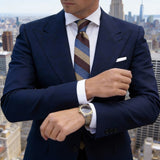 Dark Blue with Orange & Beige Chevron Necktie