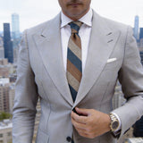 Maroon With Blue And Gold Herringbone Striped Necktie