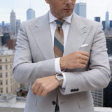 Maroon With Blue And Gold Herringbone Striped Necktie