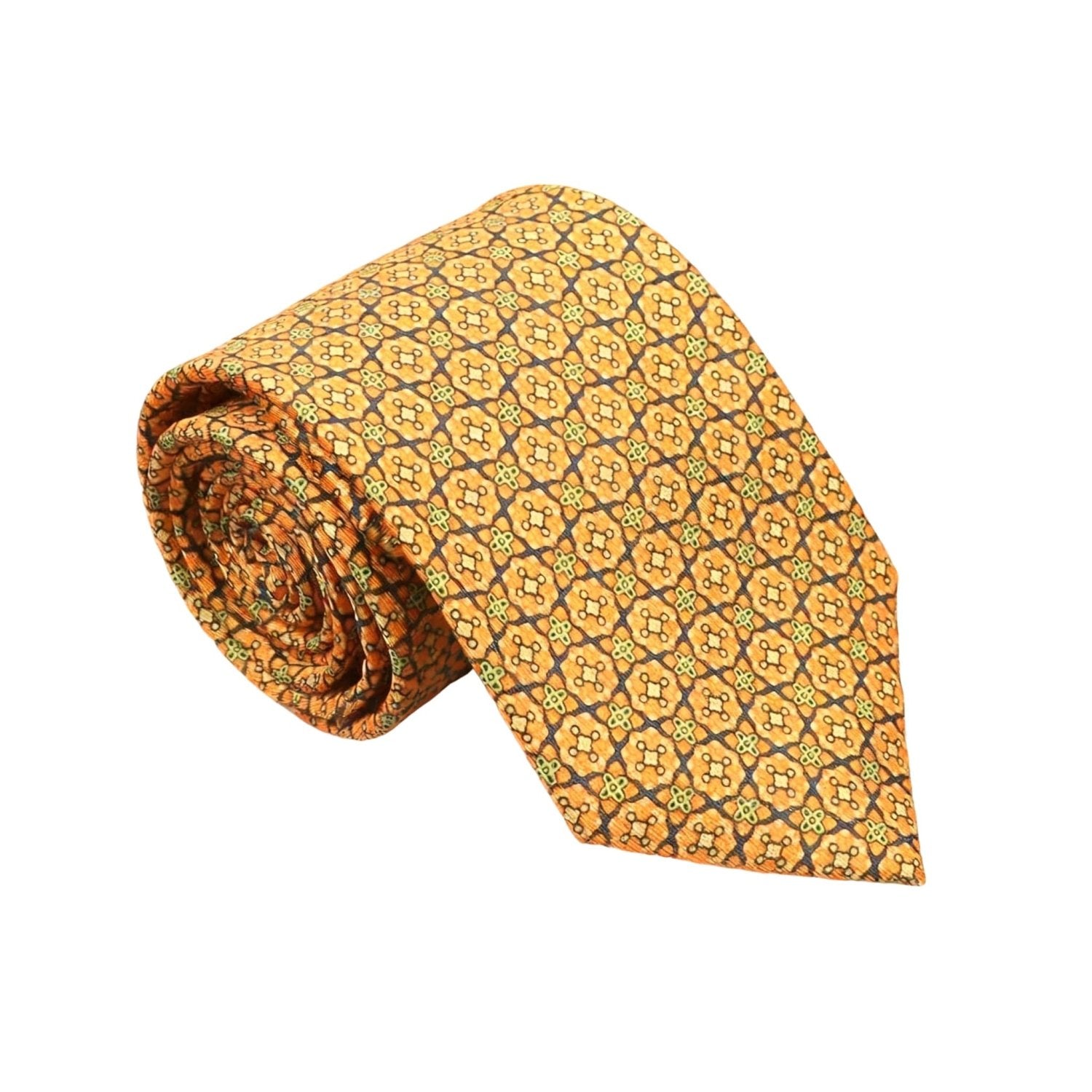 Orange With Dark Blue Grid & Clover Necktie