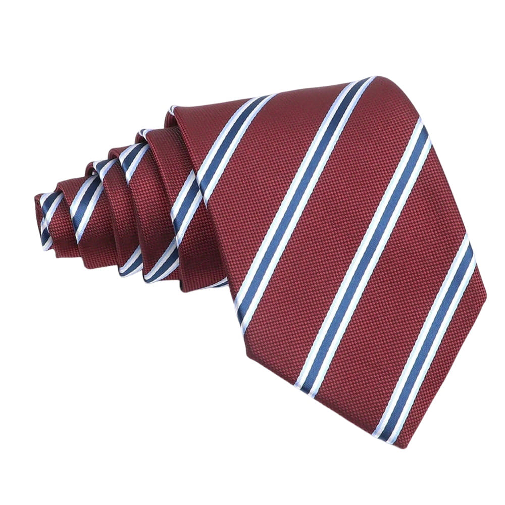 Burgundy With Blue And White Diagonal Stripes Necktie