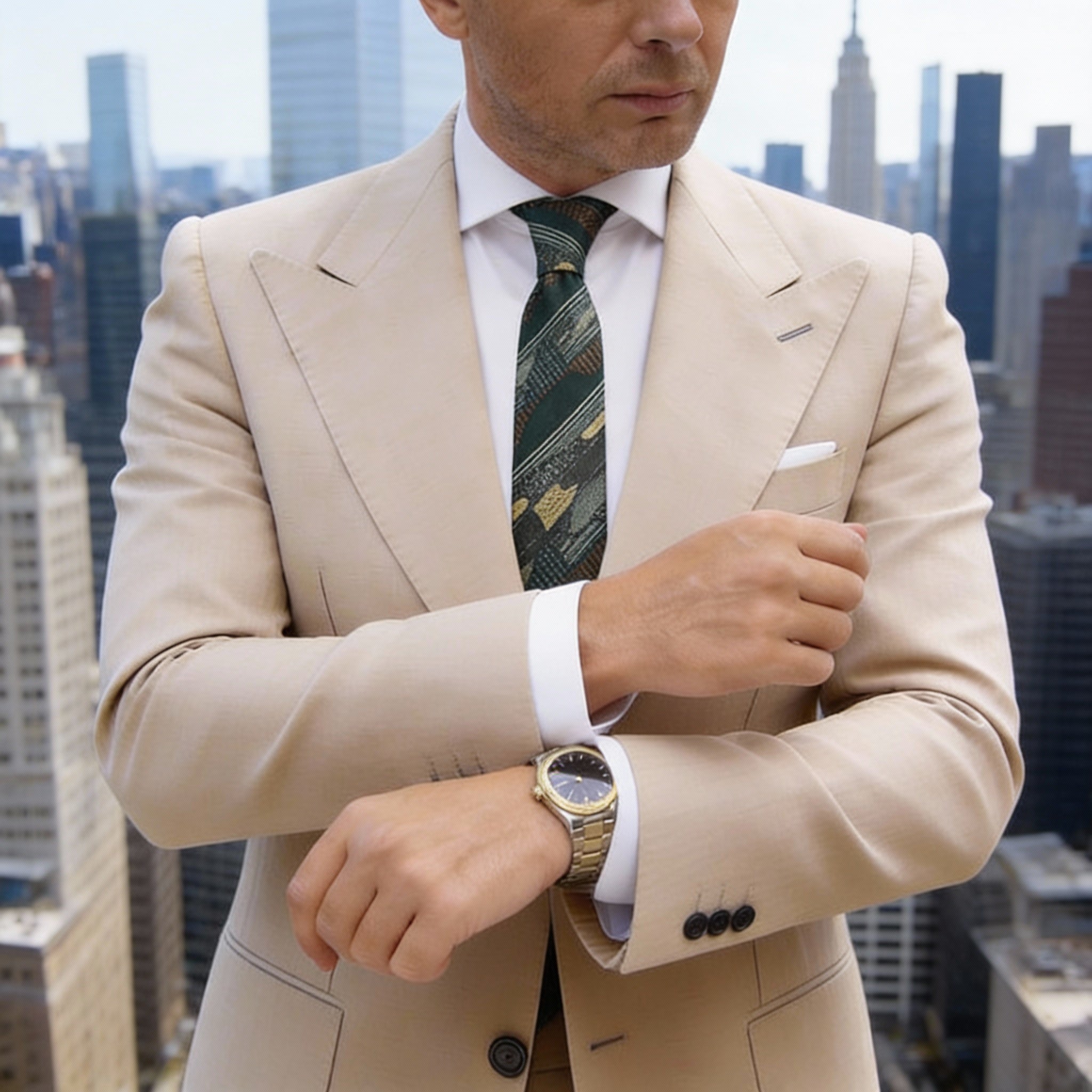 Black With Gold Orange Herringbone Necktie