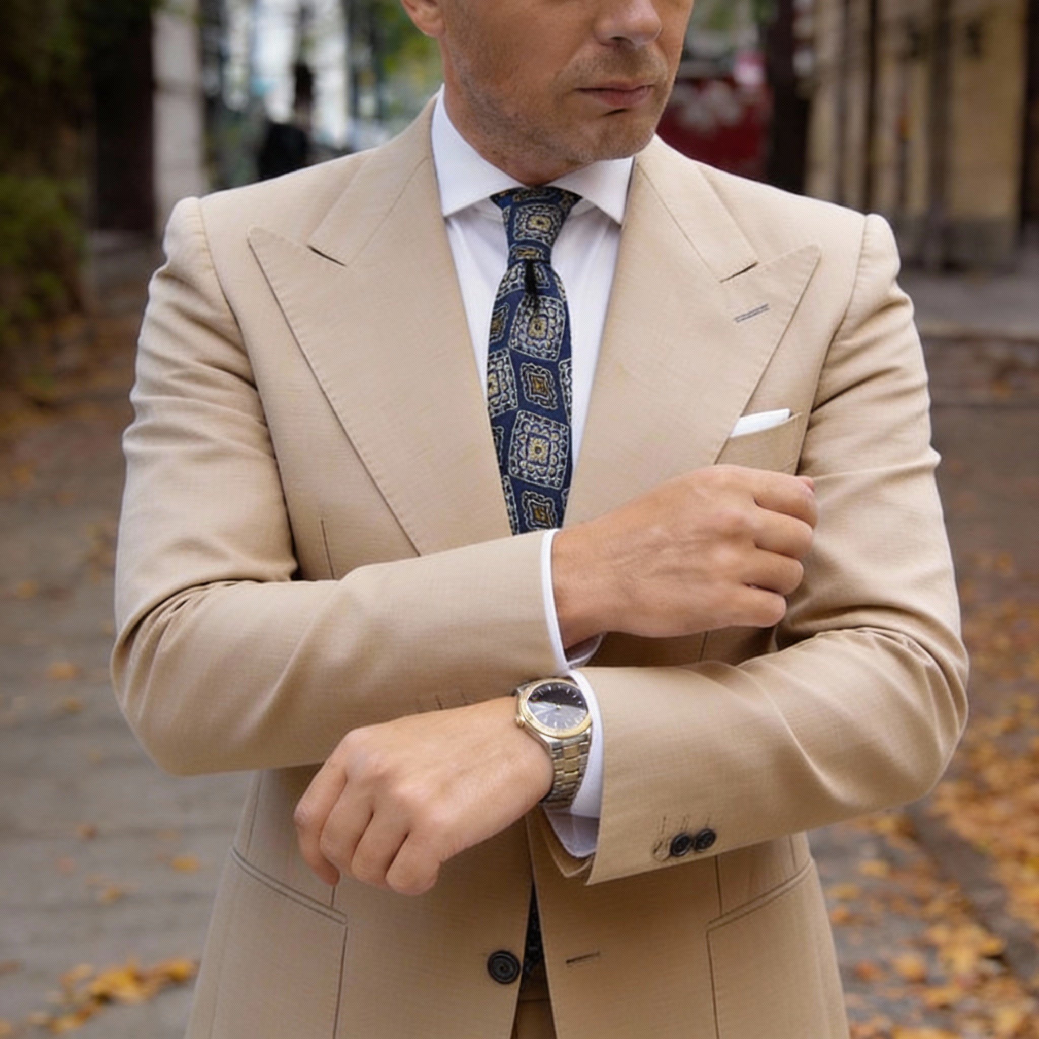 Blue With Gold Square Necktie