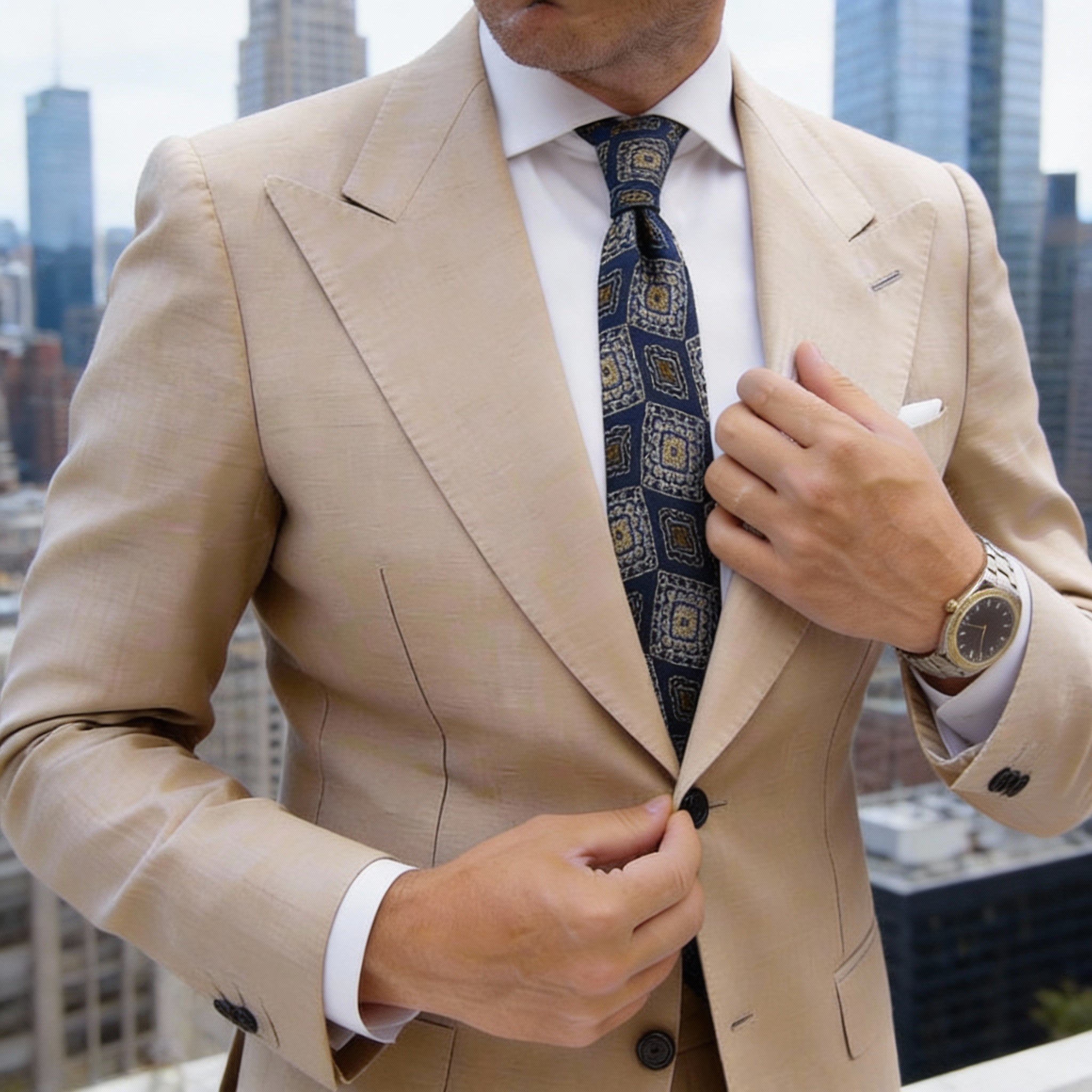 Blue With Gold Square Necktie