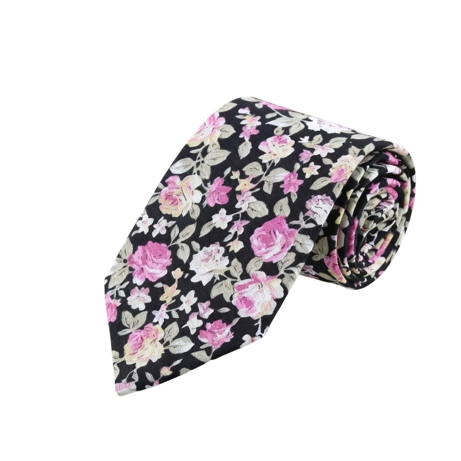 Black With Pink Floral Necktie