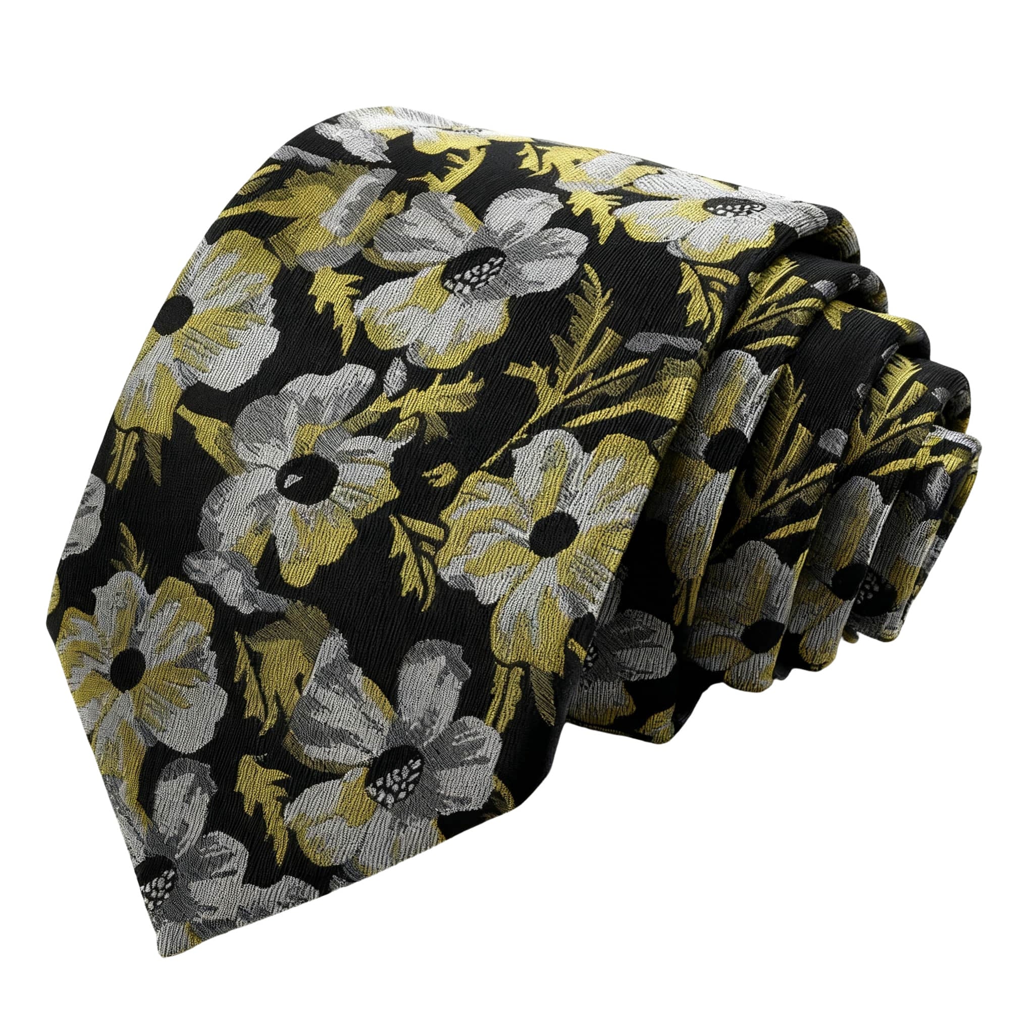 Black Yellow Floral Necktie