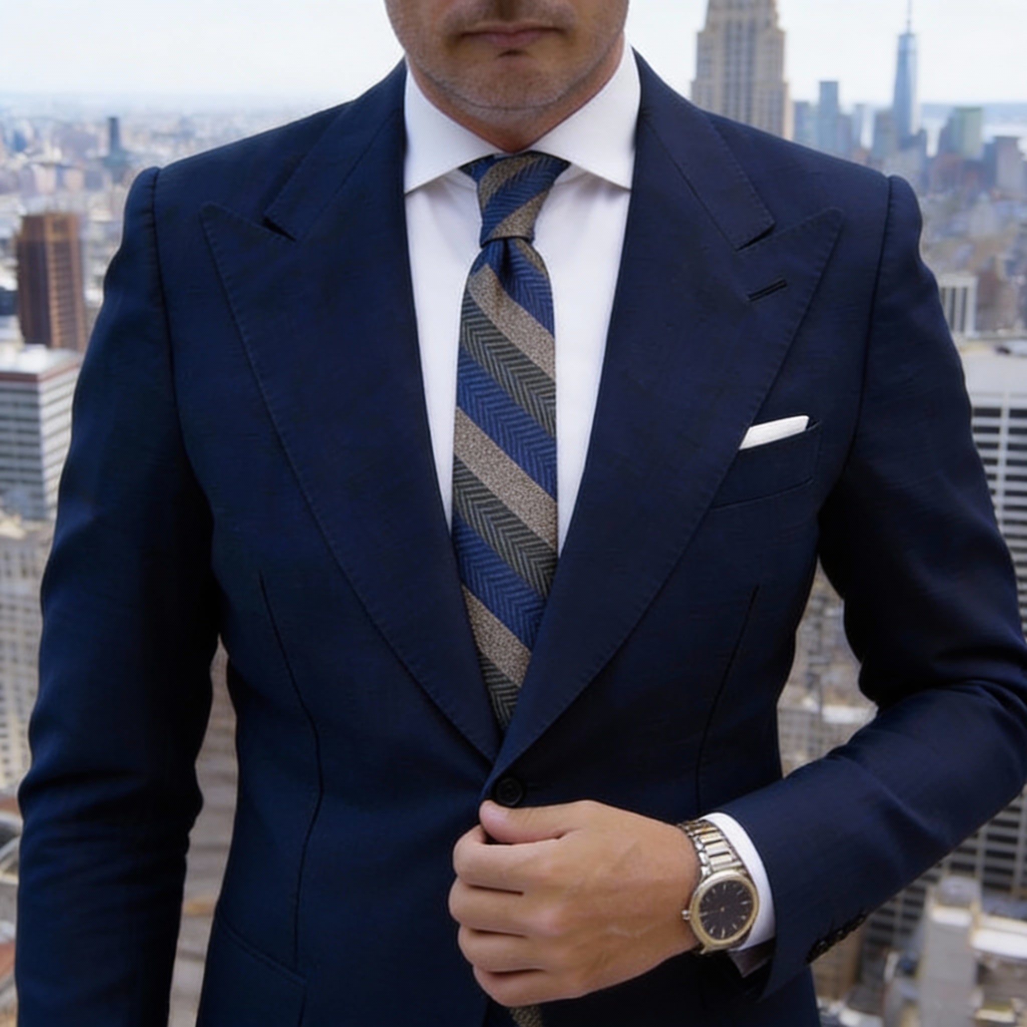 Dark Green With Gold Geometric Necktie