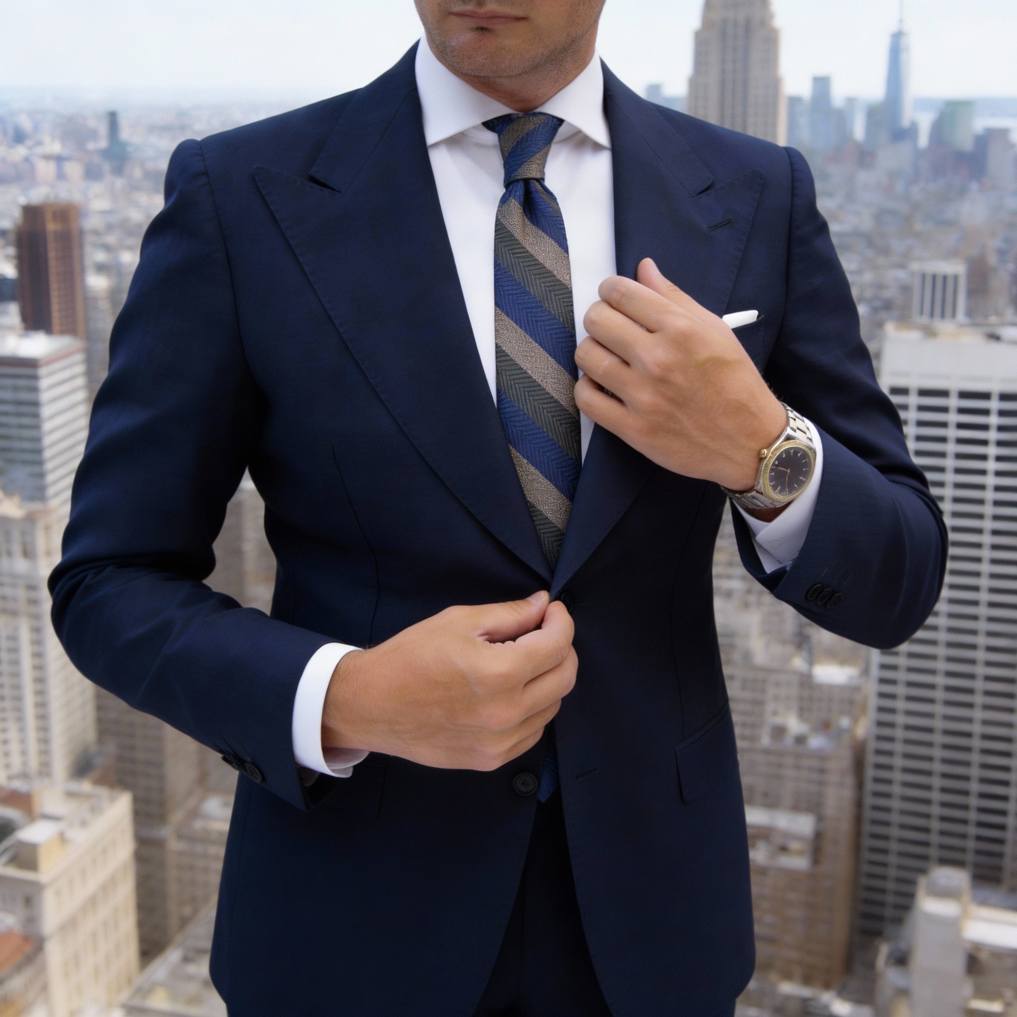 Dark Green With Gold Geometric Necktie