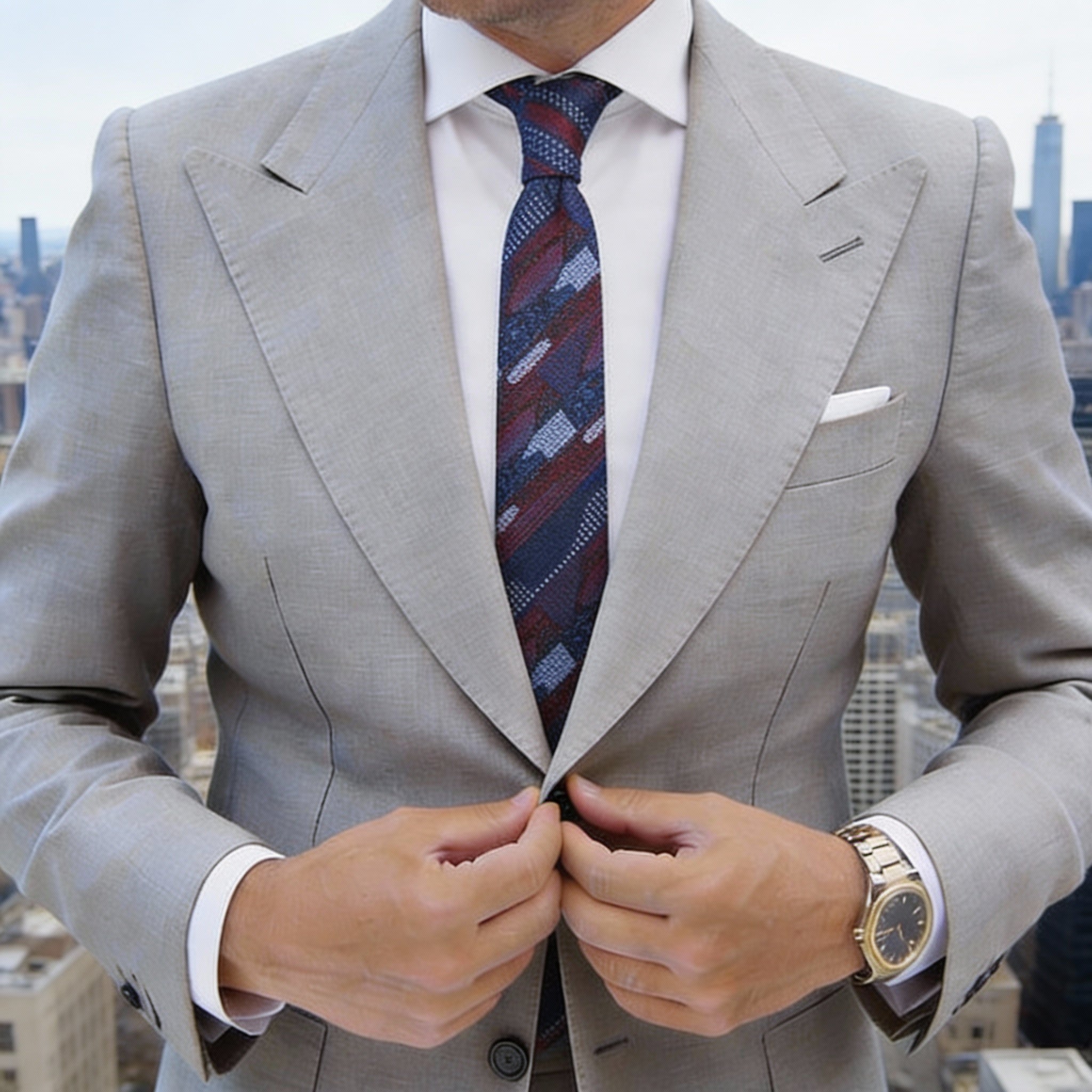 Dark Blue With Red Geometric Necktie