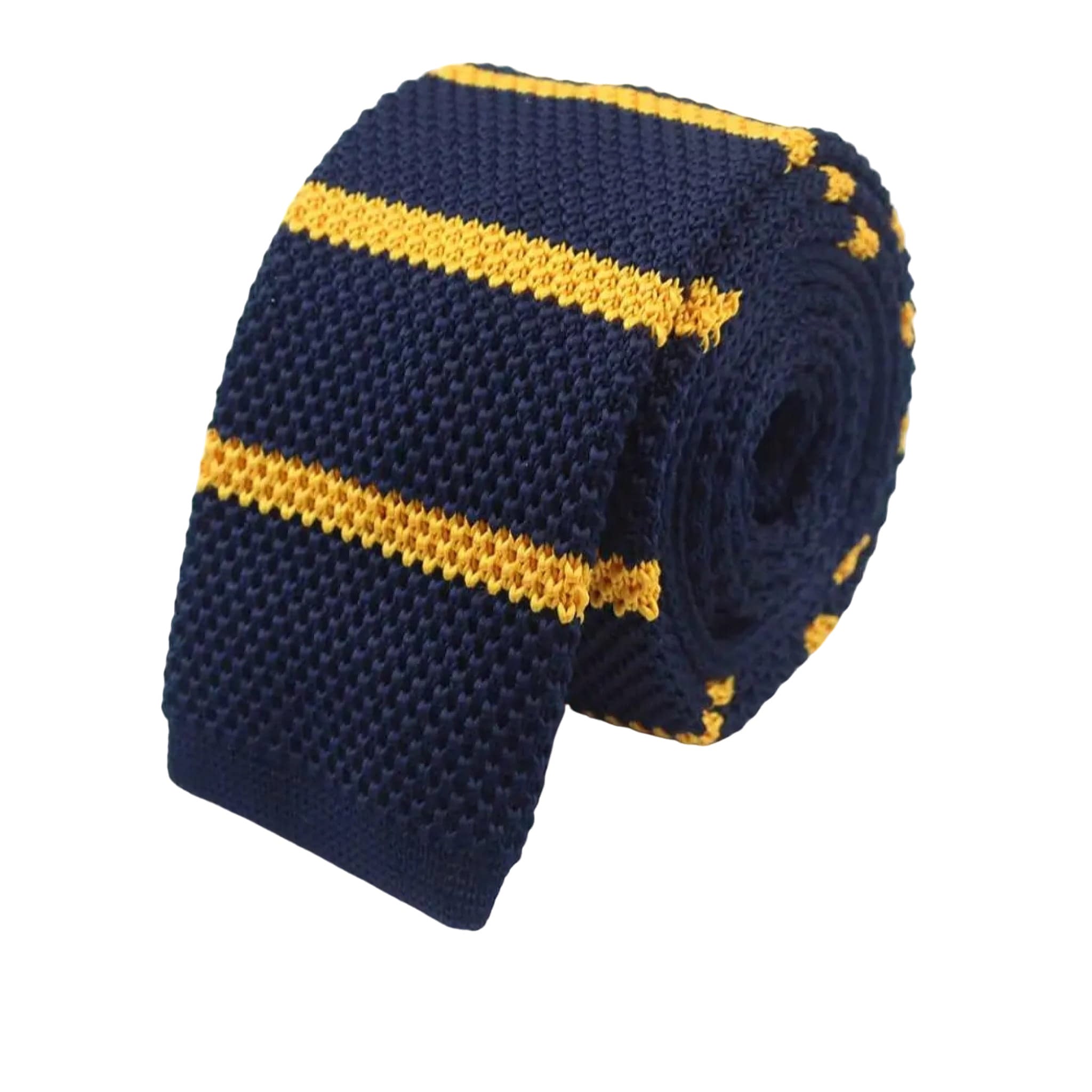 Navy Yellow Striped Knitted Tie