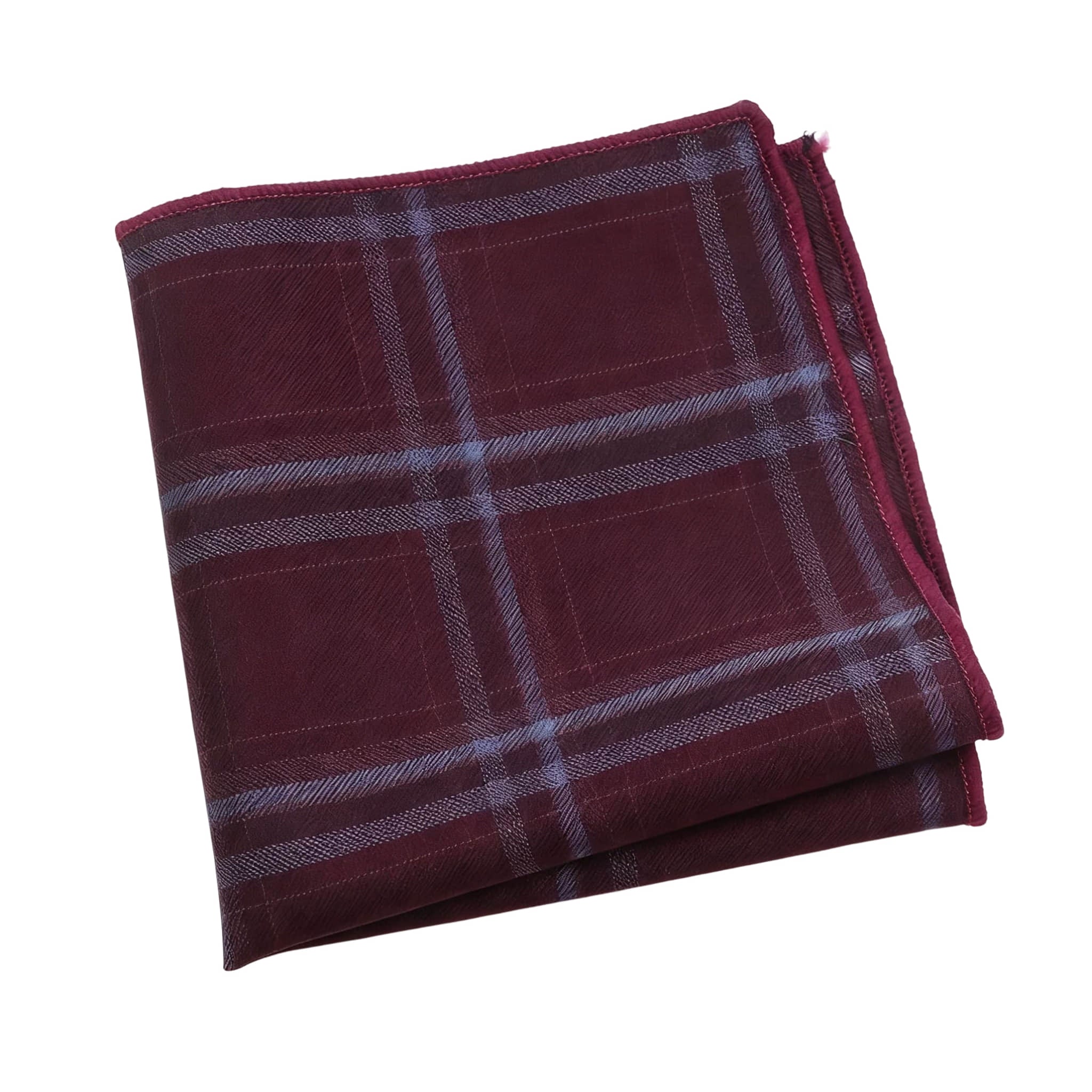 Burgundy Blue Plaid Pocket Square
