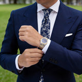 Navy Blue With White Floral Necktie