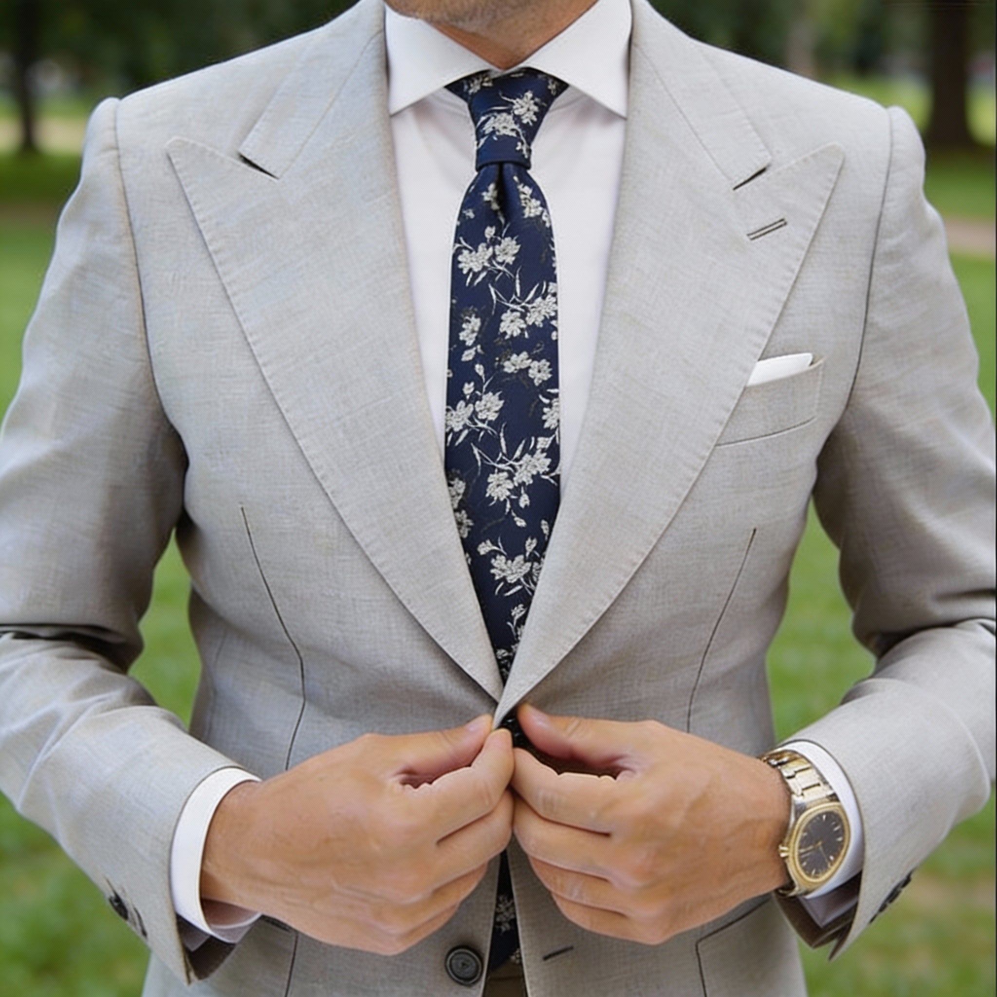 Dark Blue With White Floral Necktie