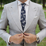 Dark Blue With White Floral Necktie