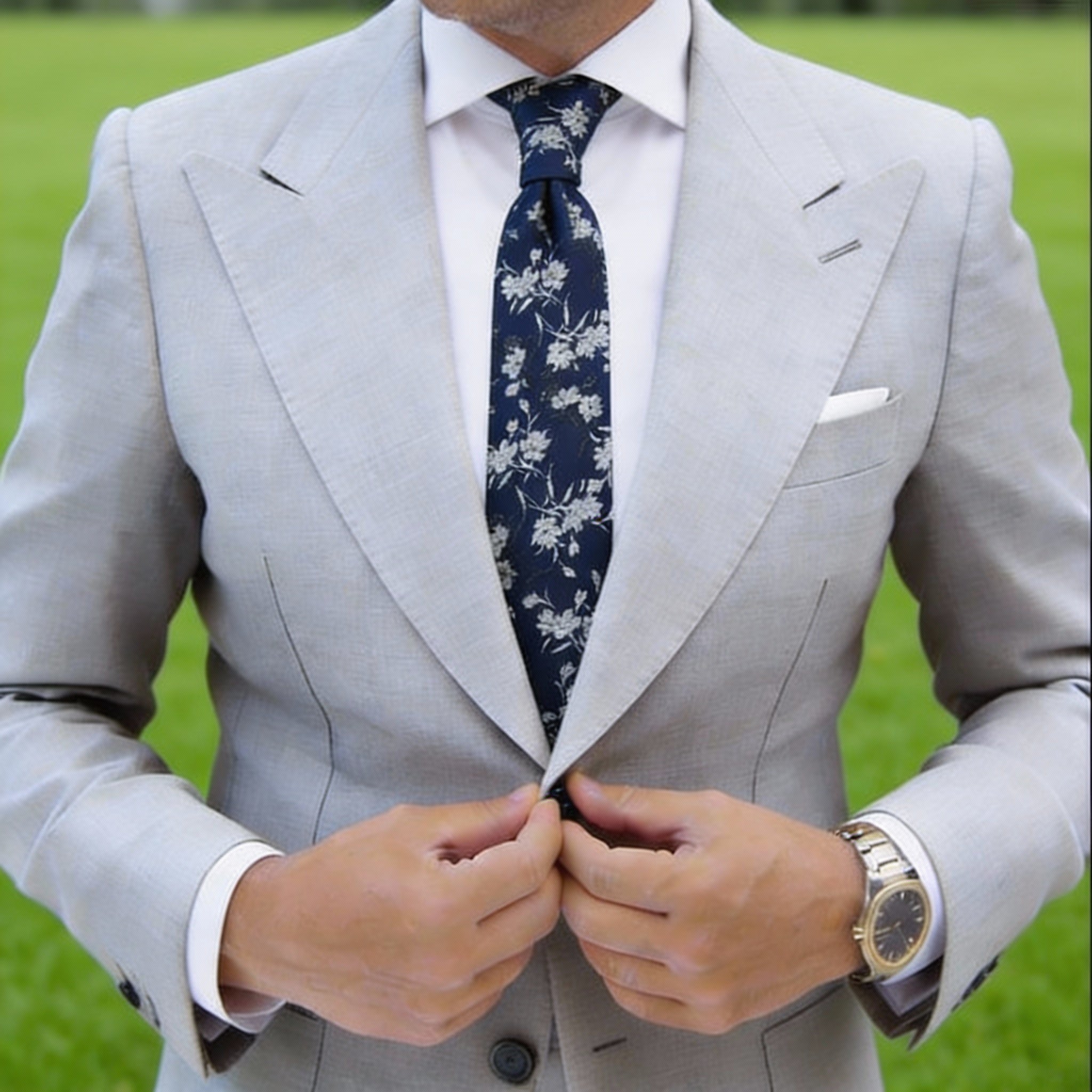 Dark Blue With White Floral Necktie