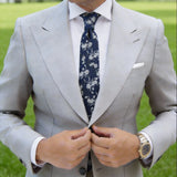 Dark Blue With White Floral Necktie