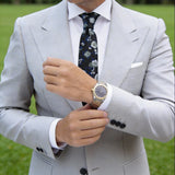 Black With White Green Blue Floral Necktie