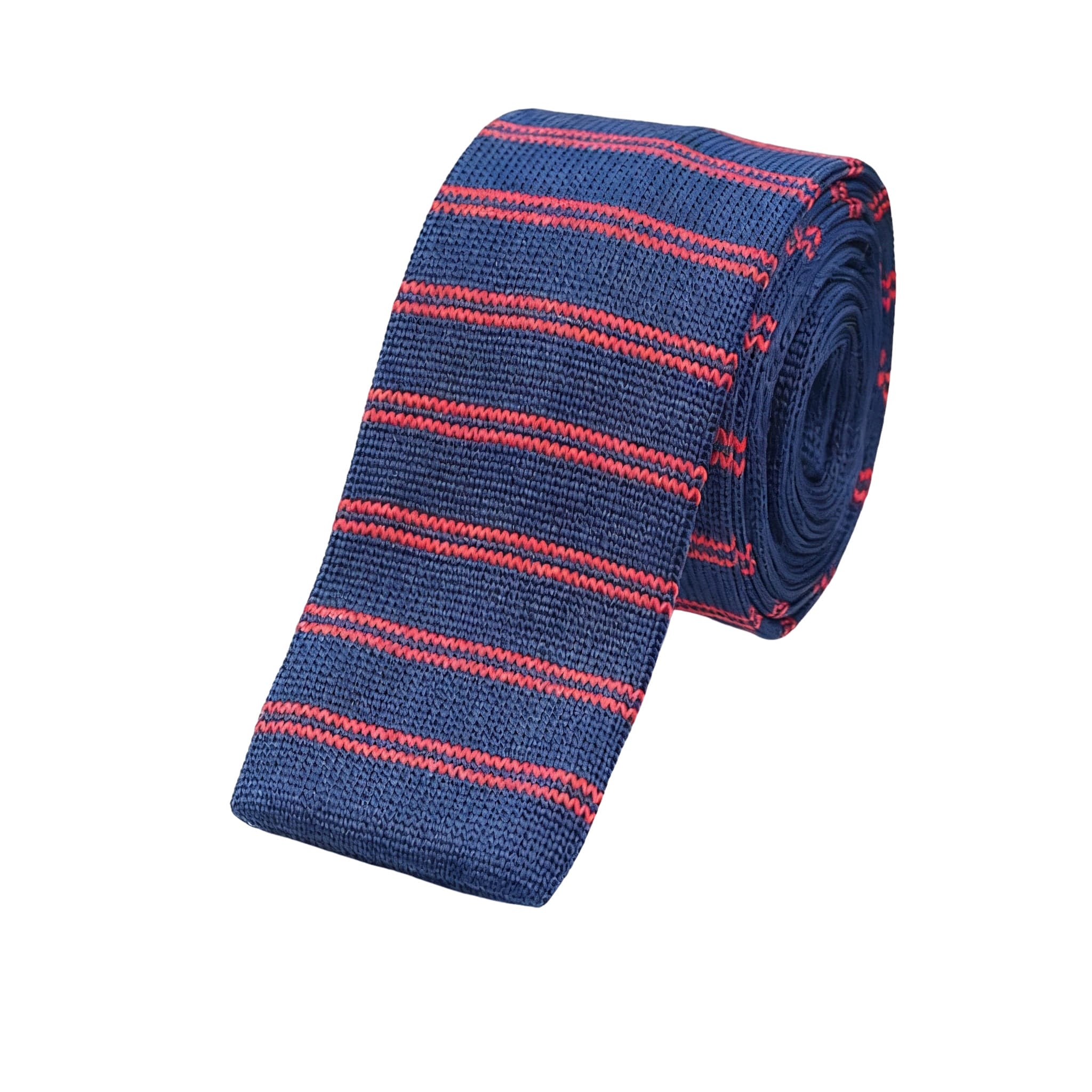 Navy Red Striped Knitted Tie