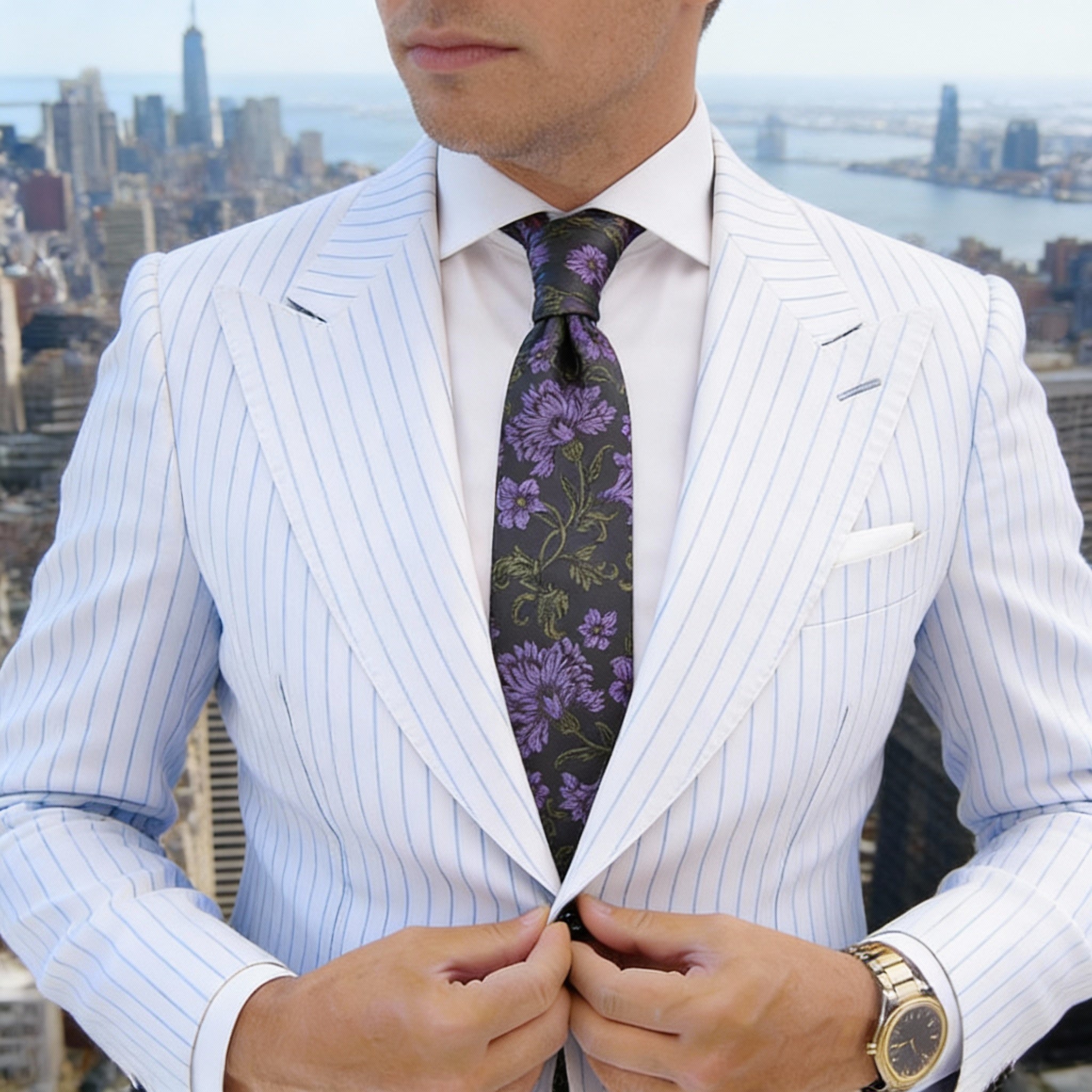 Black With Purple Floral Necktie