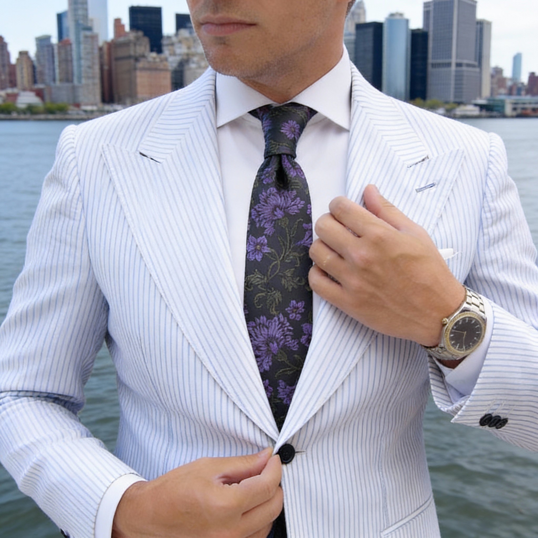 Black With Purple Floral Necktie