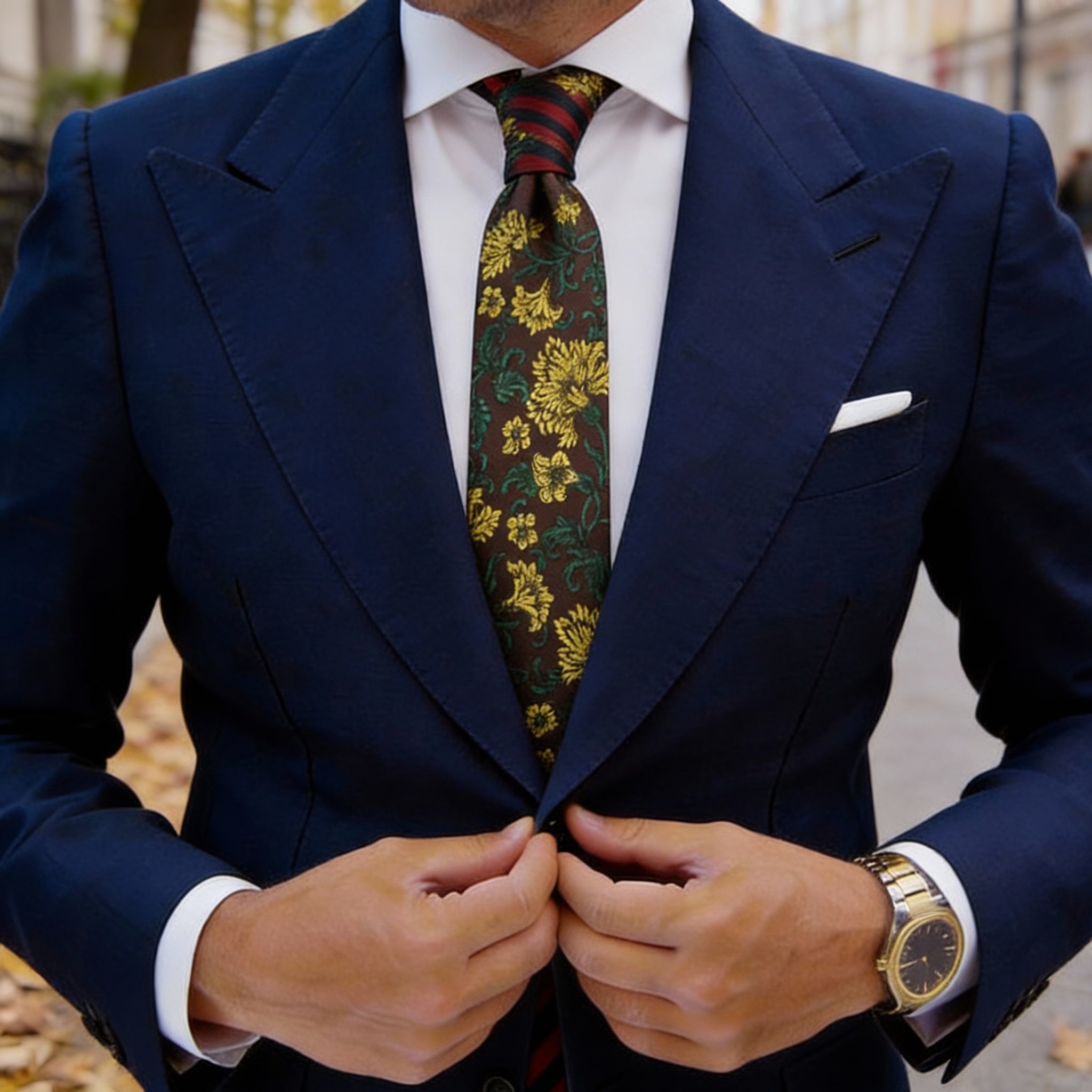 Brown With Yellow Floral Necktie